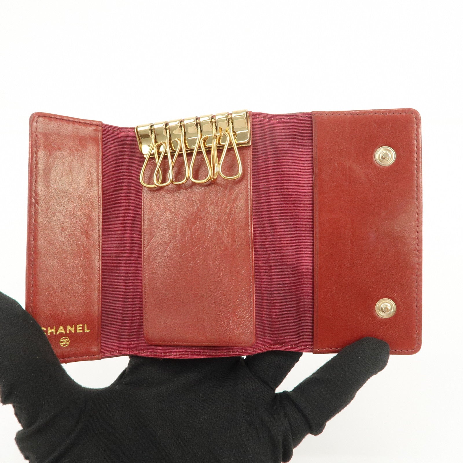 CHANEL COCO Mark Caviarskin 6 Rings Key Case Key Holder A13502