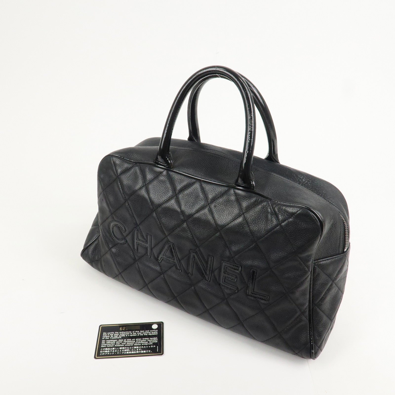 CHANEL Matelasse Leather Boston Bag Bowling Bag Black A15685