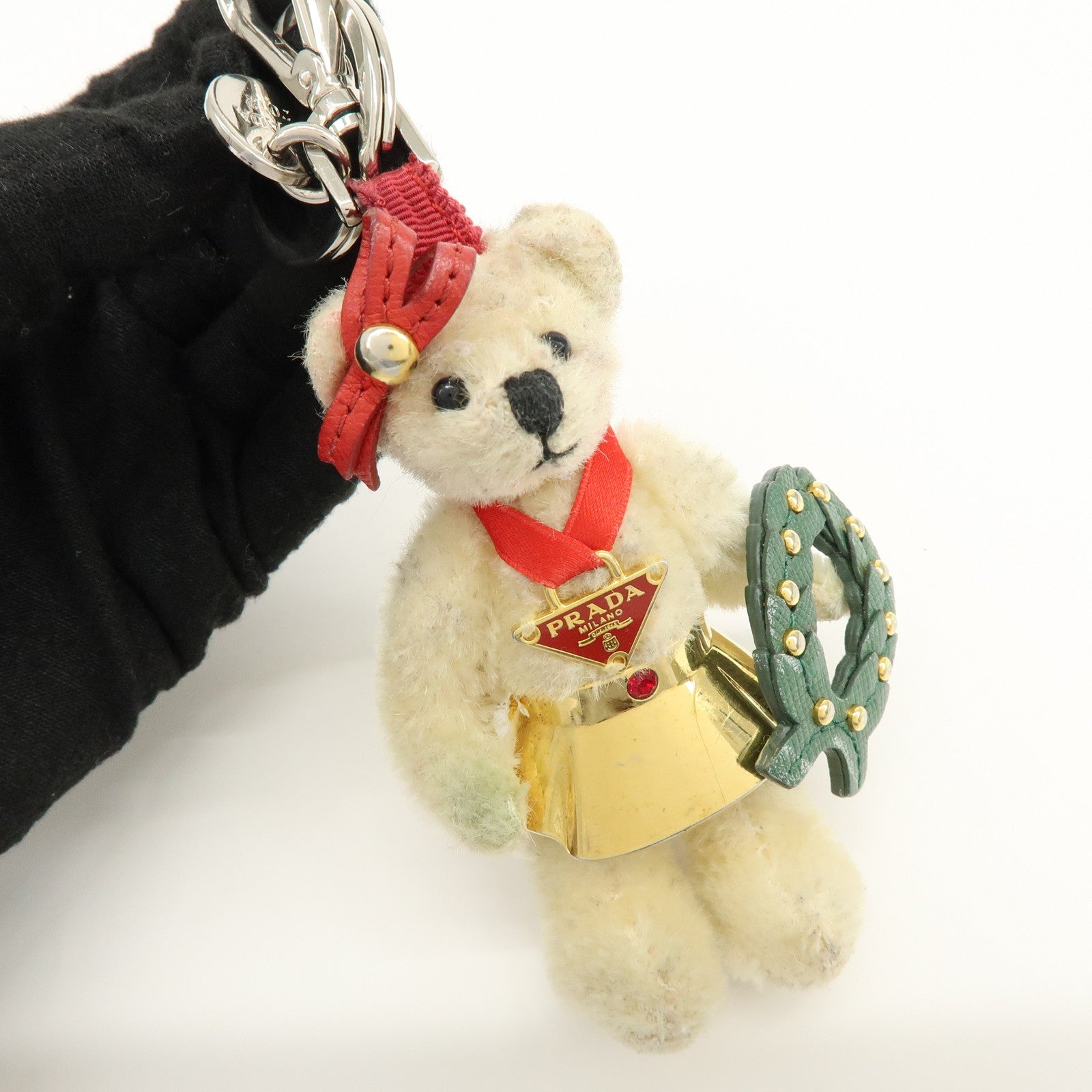 PRADA Bag Charm Key Holder Bear Motif Christmas 2012 Beige Red