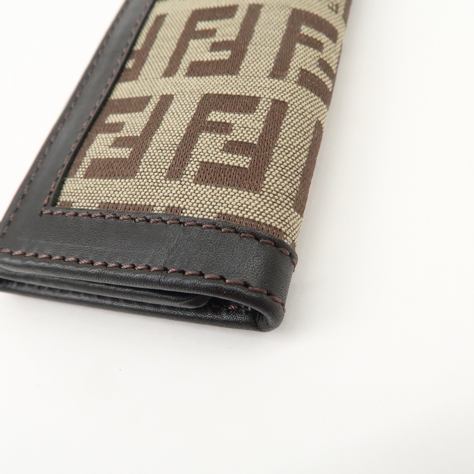 FENDI Zucchino Canvas Leather 6 Rings Key Case Brown Khaki 8AP002 Used