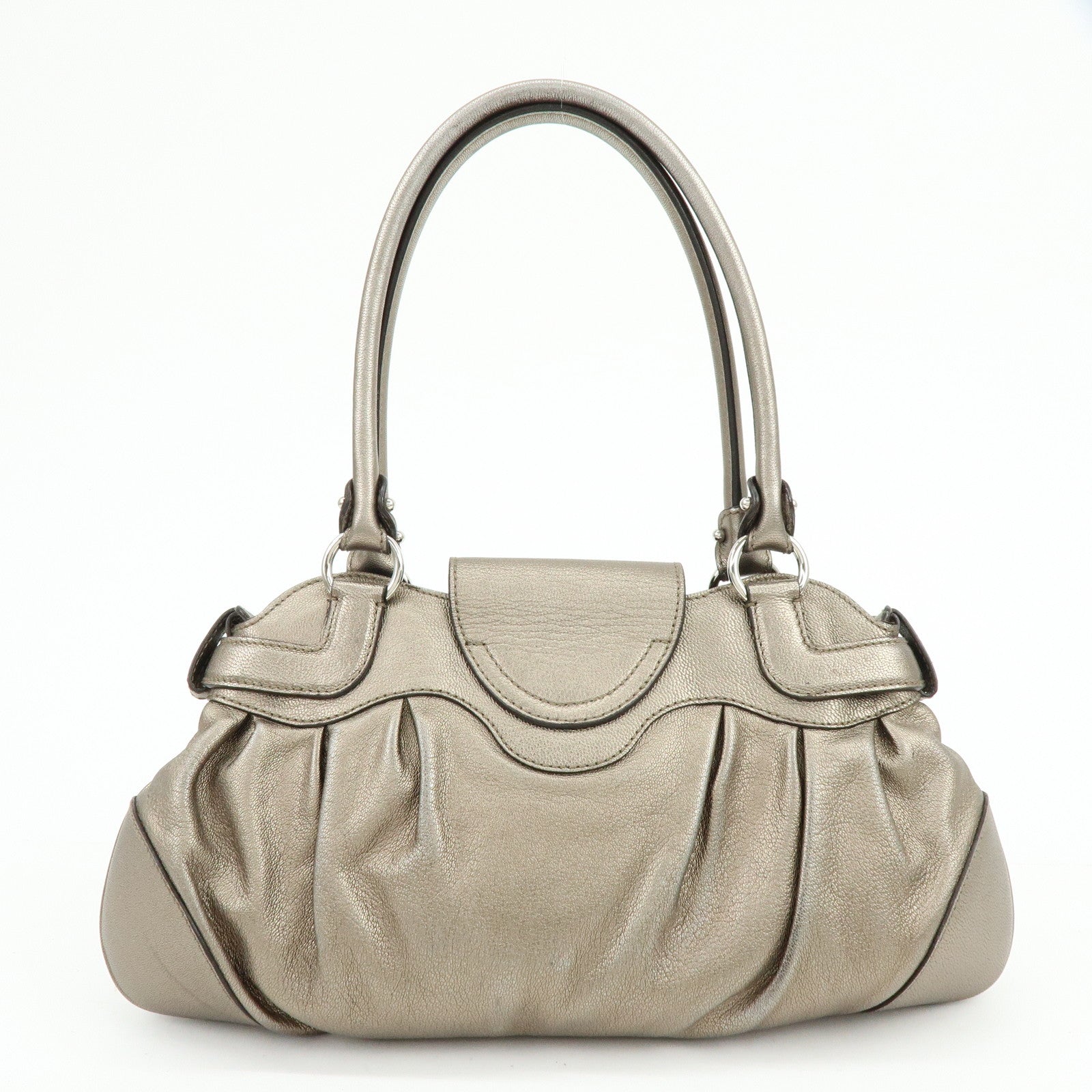 Ferragamo Gancini Leather Hand Bag Shoulder Bag Bronze