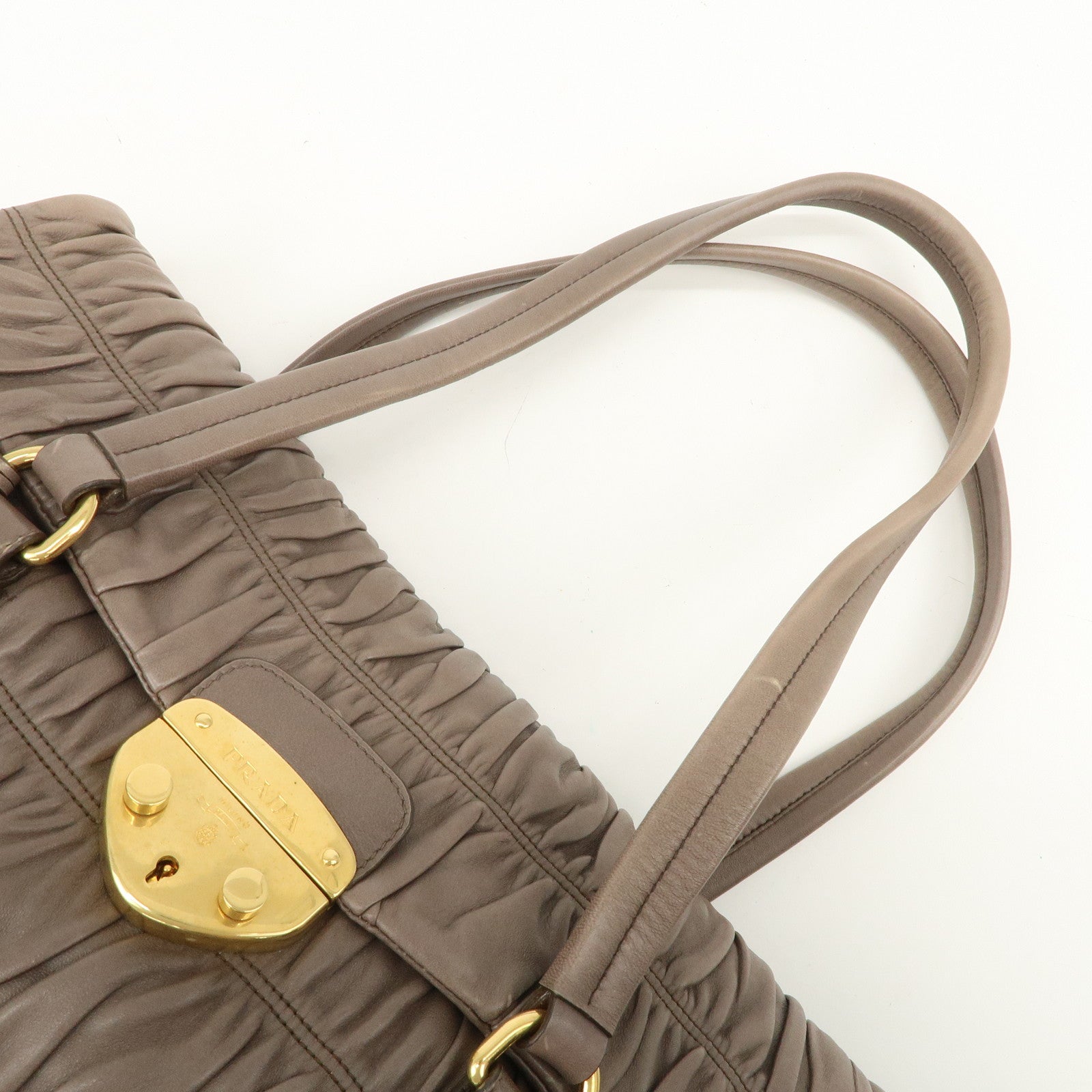 PRADA Logo Nappa Gaufre Leather Shoulder Bag Greige BR4443
