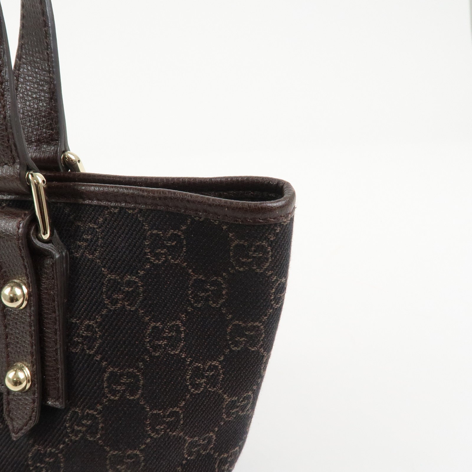 GUCCI Logo GG Canvas Leather Hand Bag Tote Bag Dark Brown 240017