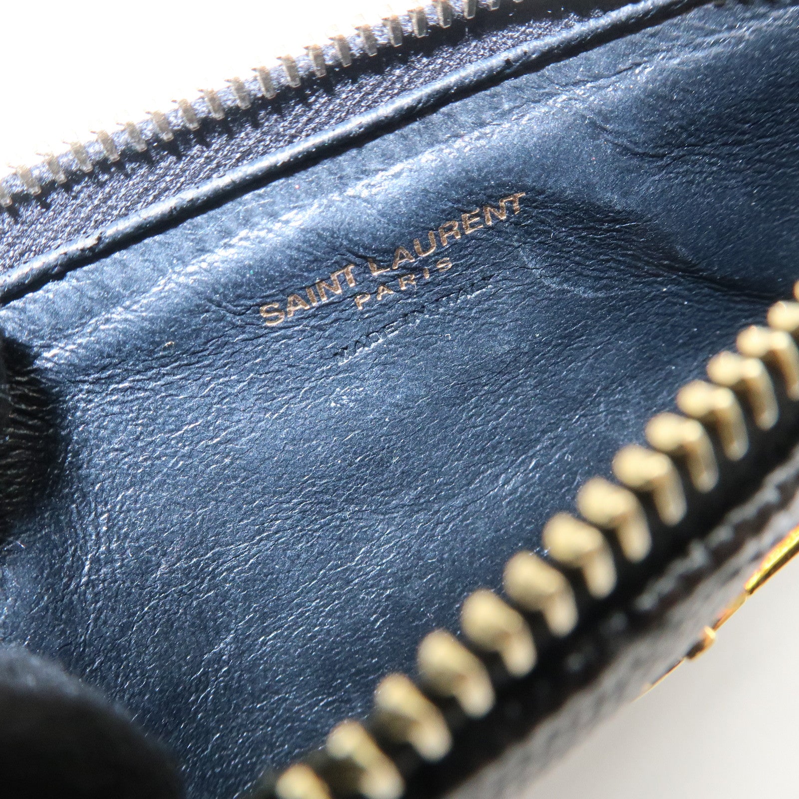SAINT LAURENT Leather Card Case Black Gold Hardware