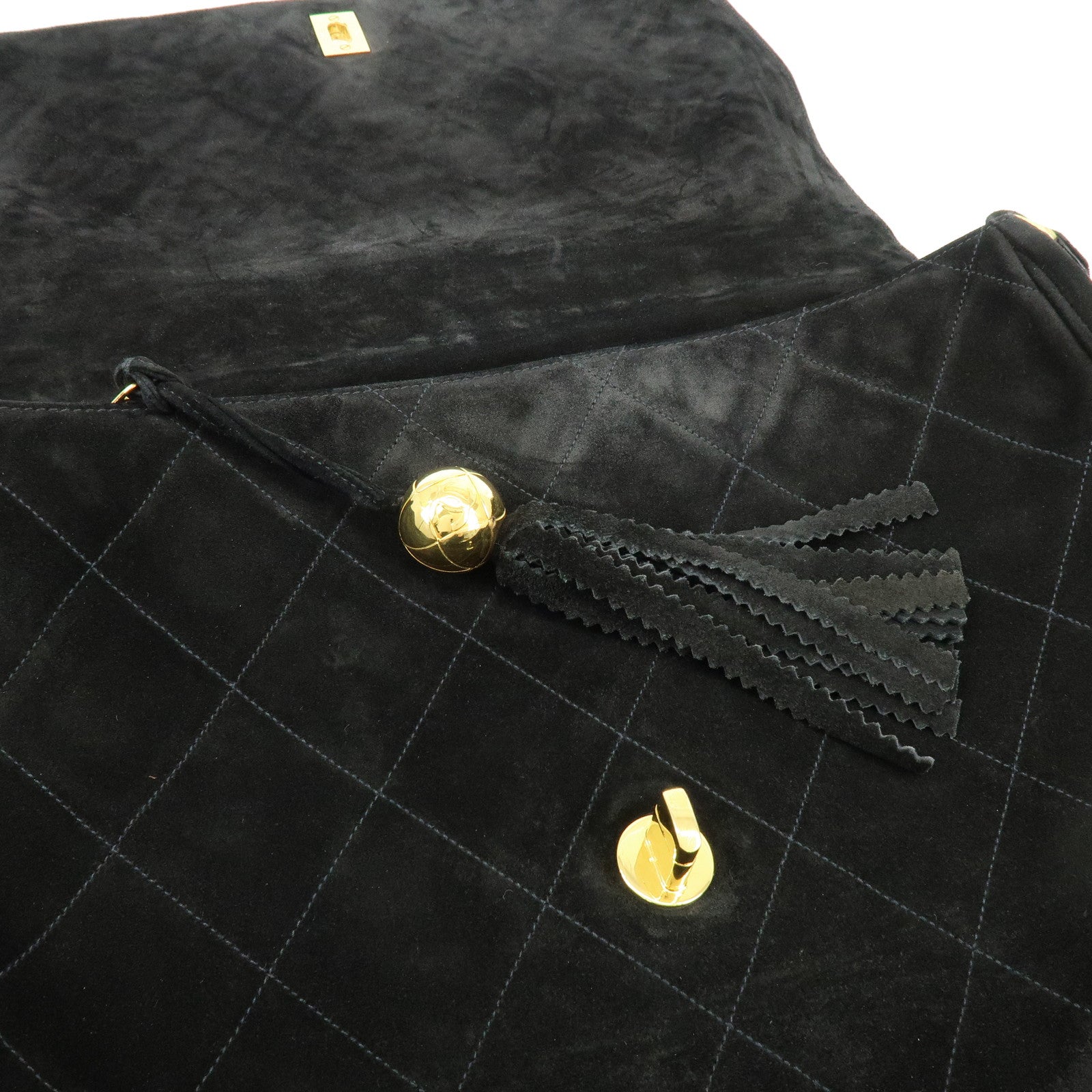 CHANEL Matelasse COCO Mark Suede Lamb Skin Shoulder Bag Black