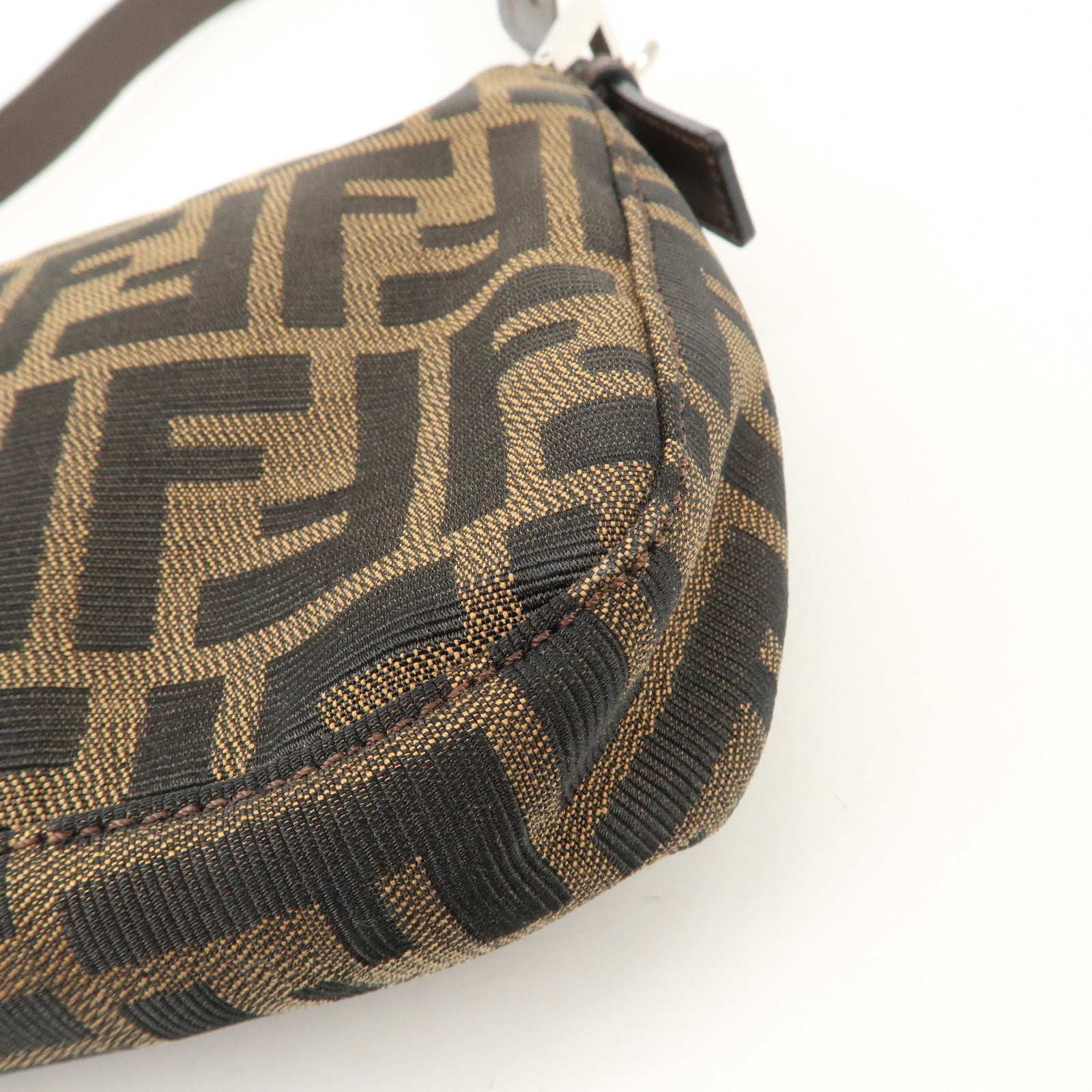 FENDI Mamma Baguette Zucca Canvas Leather Shoulder Bag Hand Bag Black Brown 26424