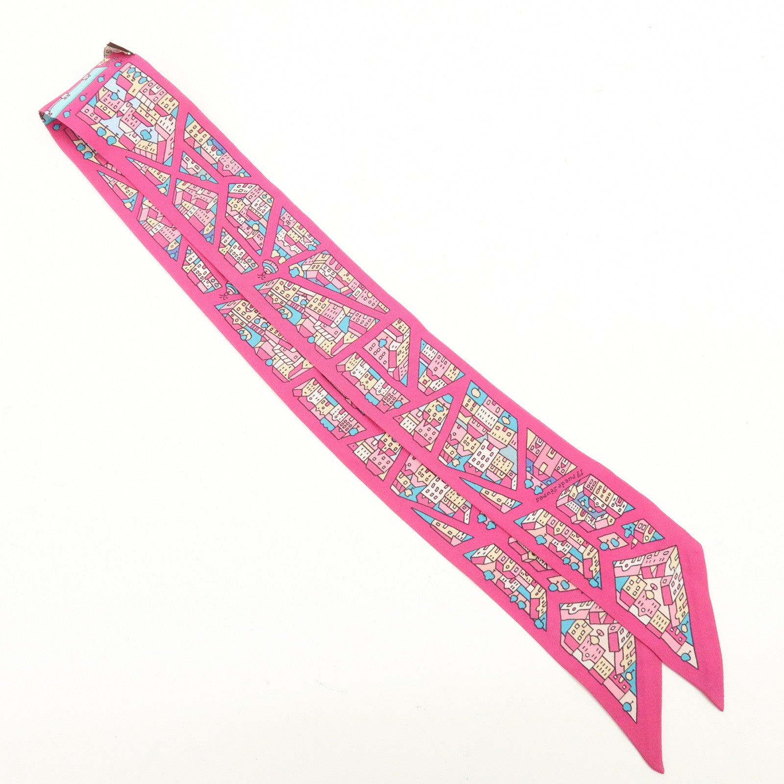 HERMES Silk 100% Twilly Rive Droite Rive Gauche Pink
