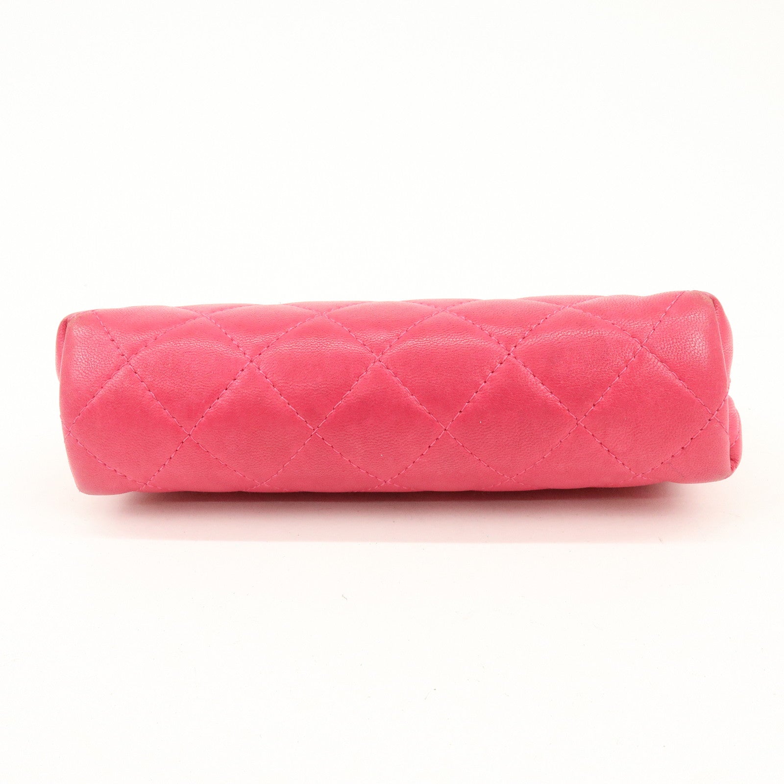 CHANEL Matelasse COCO Mark Lamb Skin Cosmetic Accessory Pouch Pink