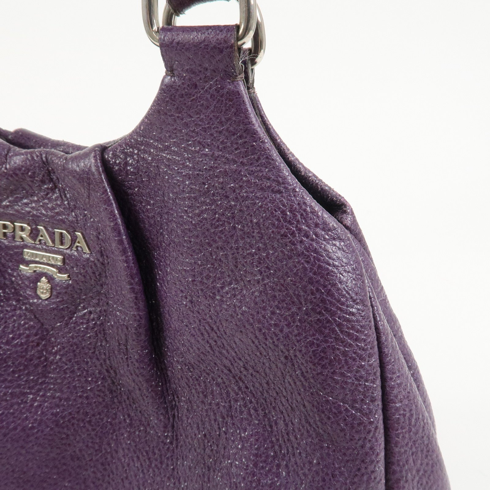 PRADA Leather Tote Bag Shoulder Bag Purple Silver