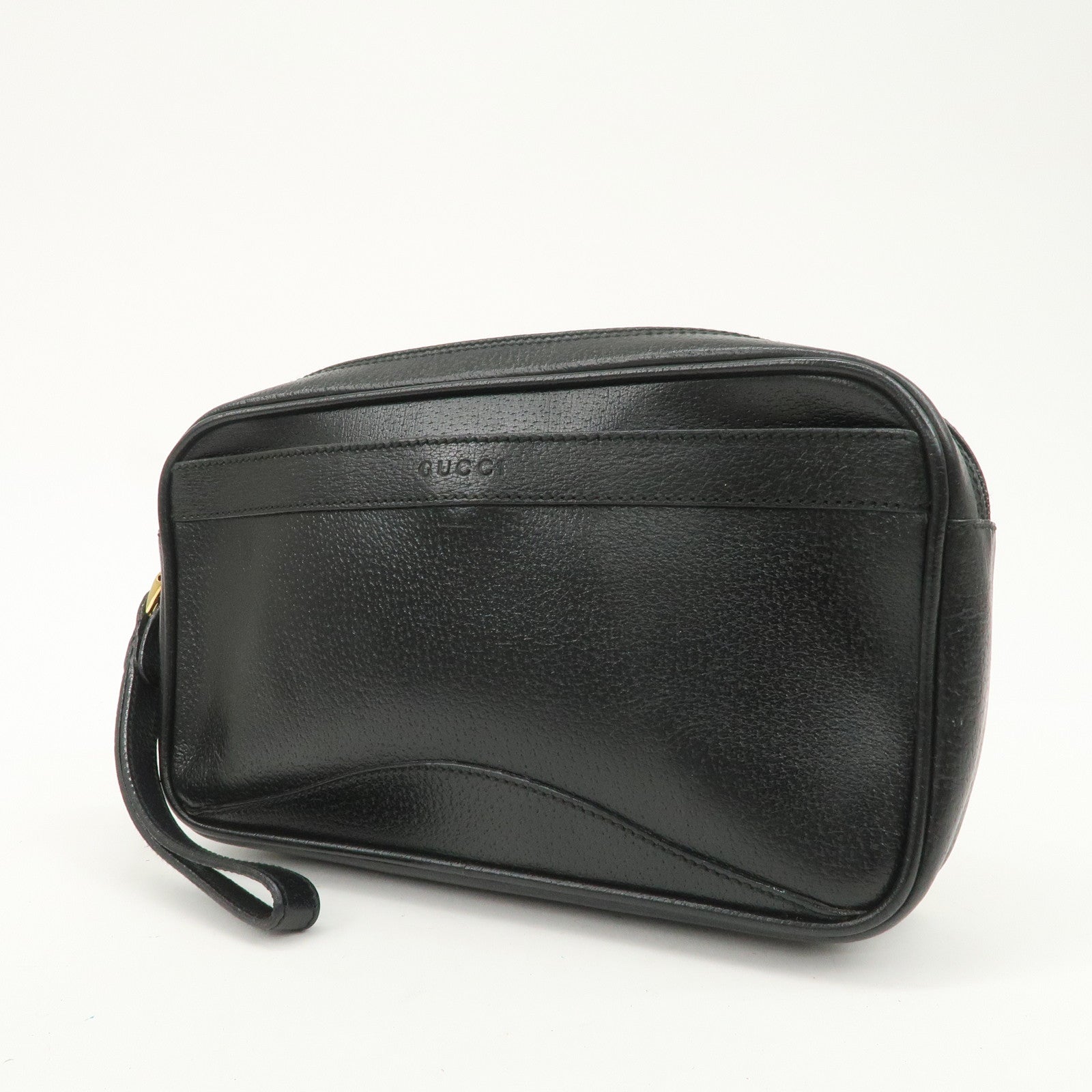 GUCCI Diamante Leather Clutch Bag Wristlet Bag Black 018・1095・3701