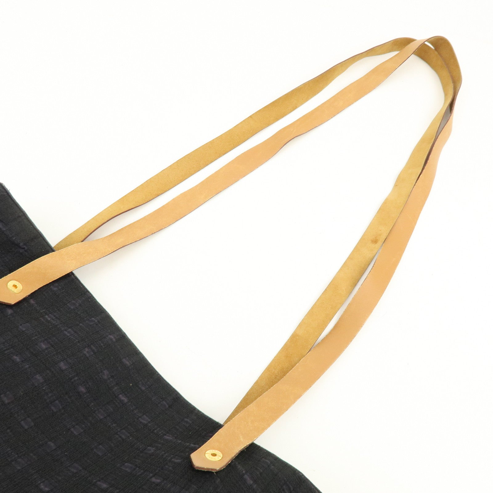 HERMES Amedaba Cabas de Poche Cotton Canvas Leather Tote Bag Navy