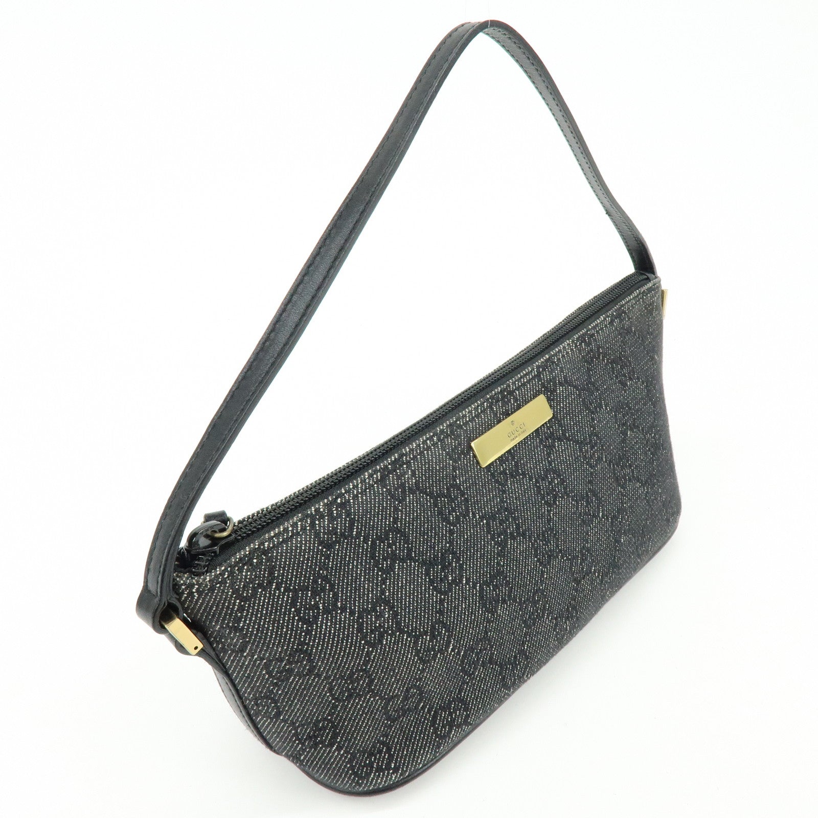 GUCCI Boat Bag GG Canvas Accessory Pouch Hand Bag Black 07198