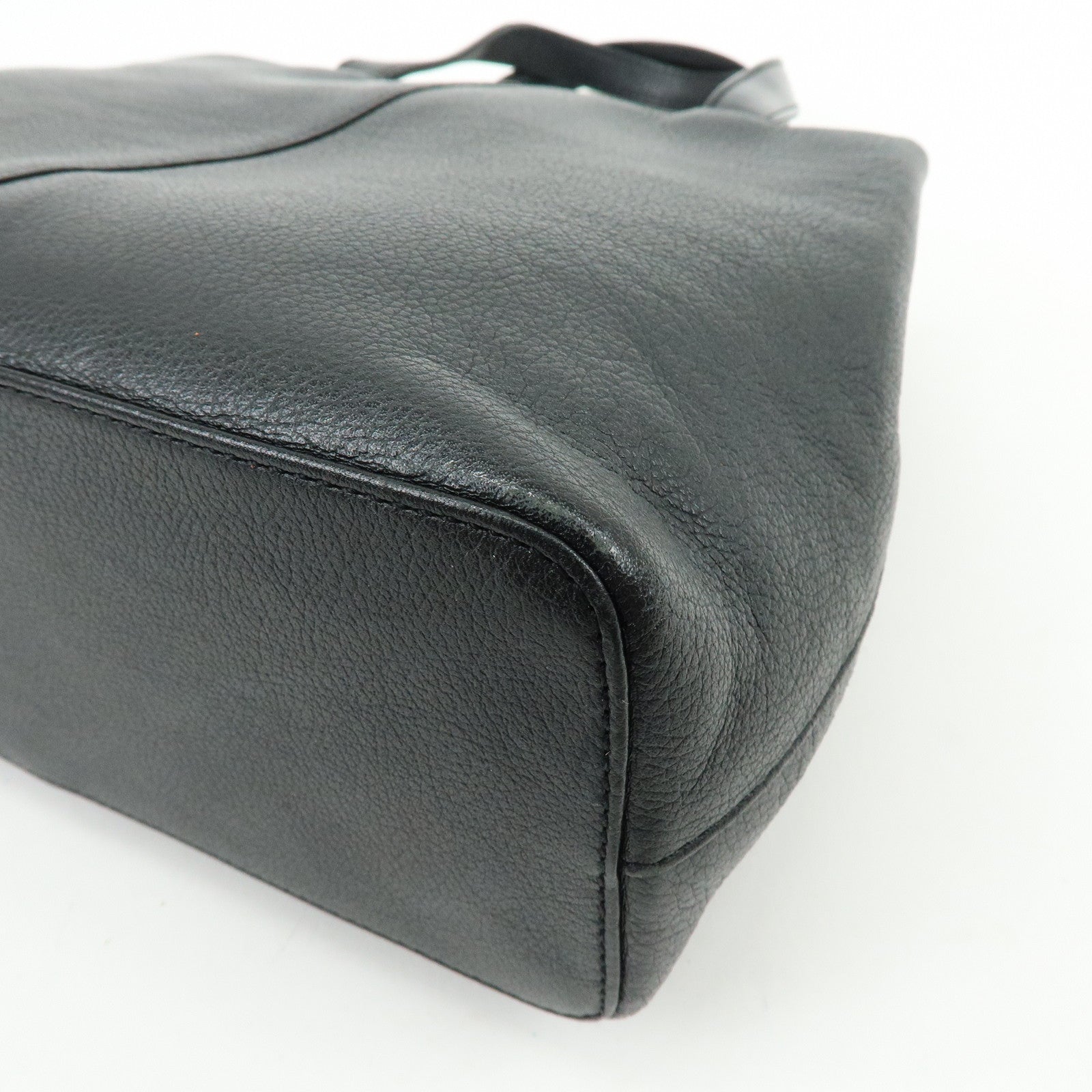 BURBERRY Logo Leather Mini Hand Bag Tote Bag Black