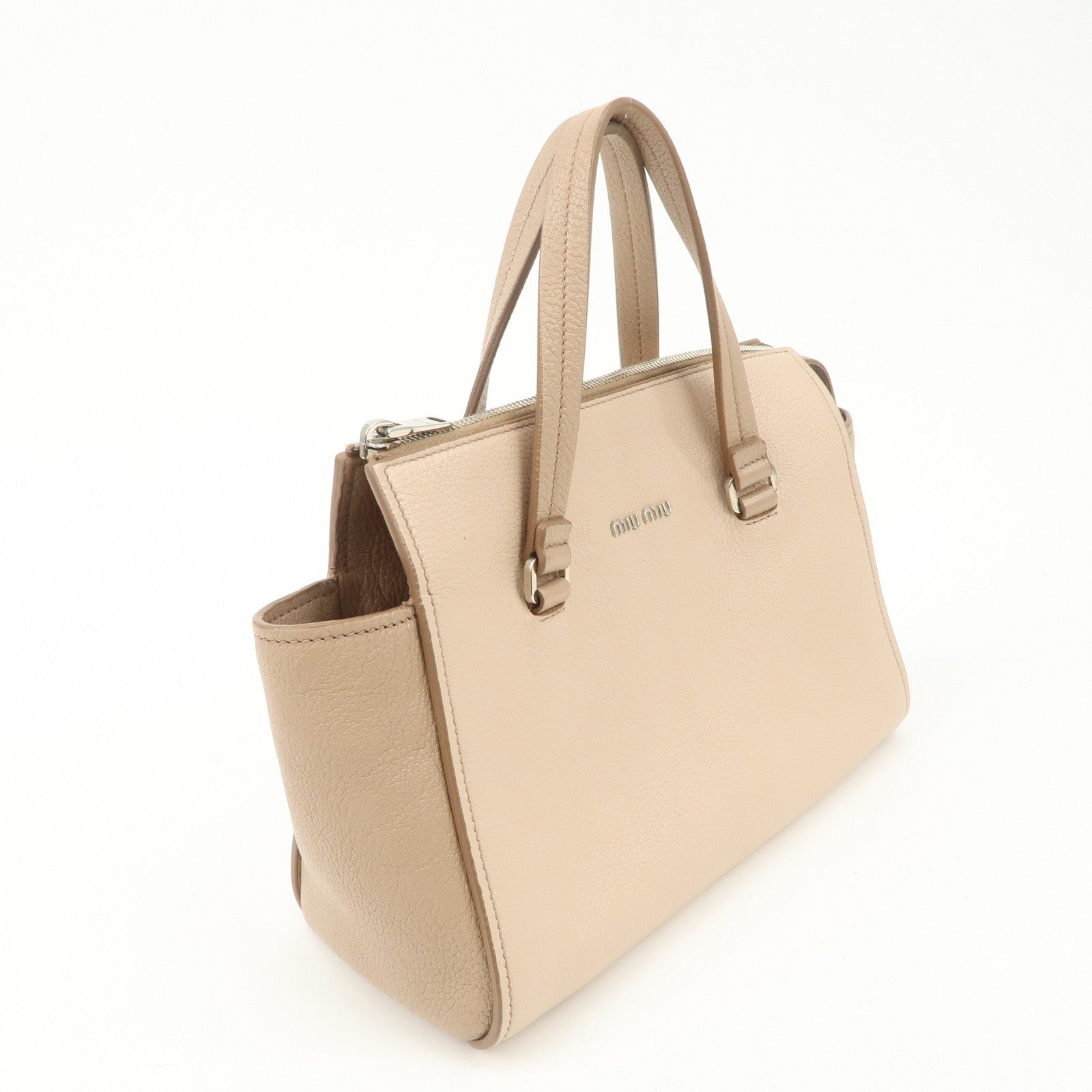MIU MIU Leather 2Way Hand Bag Beige Pink Beige 5BB006