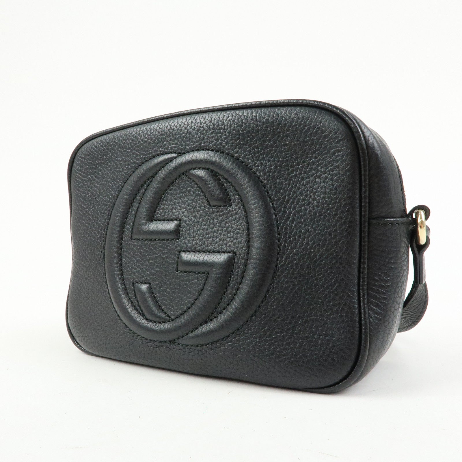 GUCCI SOHO Interlocking G Leather Shoulder Bag Black 308364