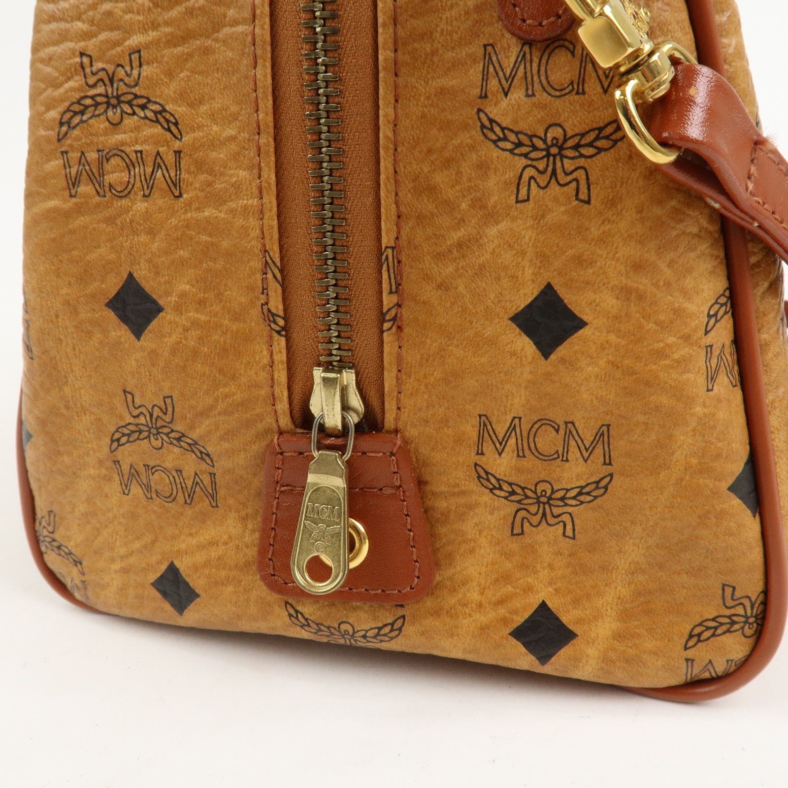 MCM Visetos Leather 2Way Bag Boston Bag Cognac