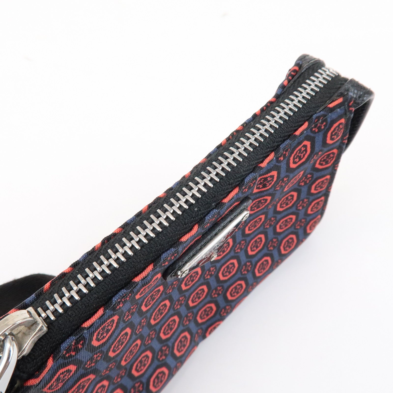 PRADA Triangle Logo Mini Pouch Key Ring Coin Case Navy Red 2TT072
