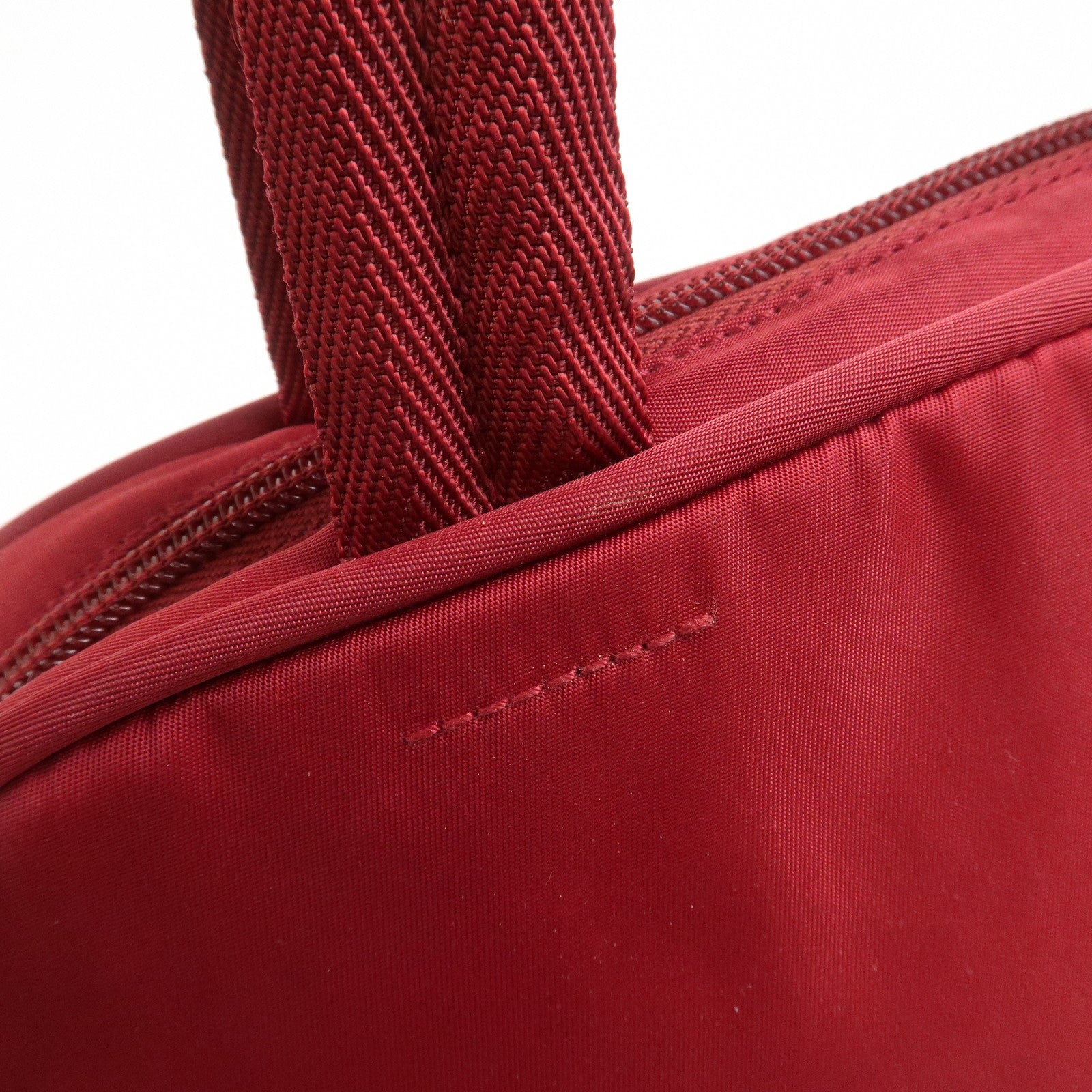 PRADA Triangle Logo Nylon Leather Hand Bag Wine Red B8495