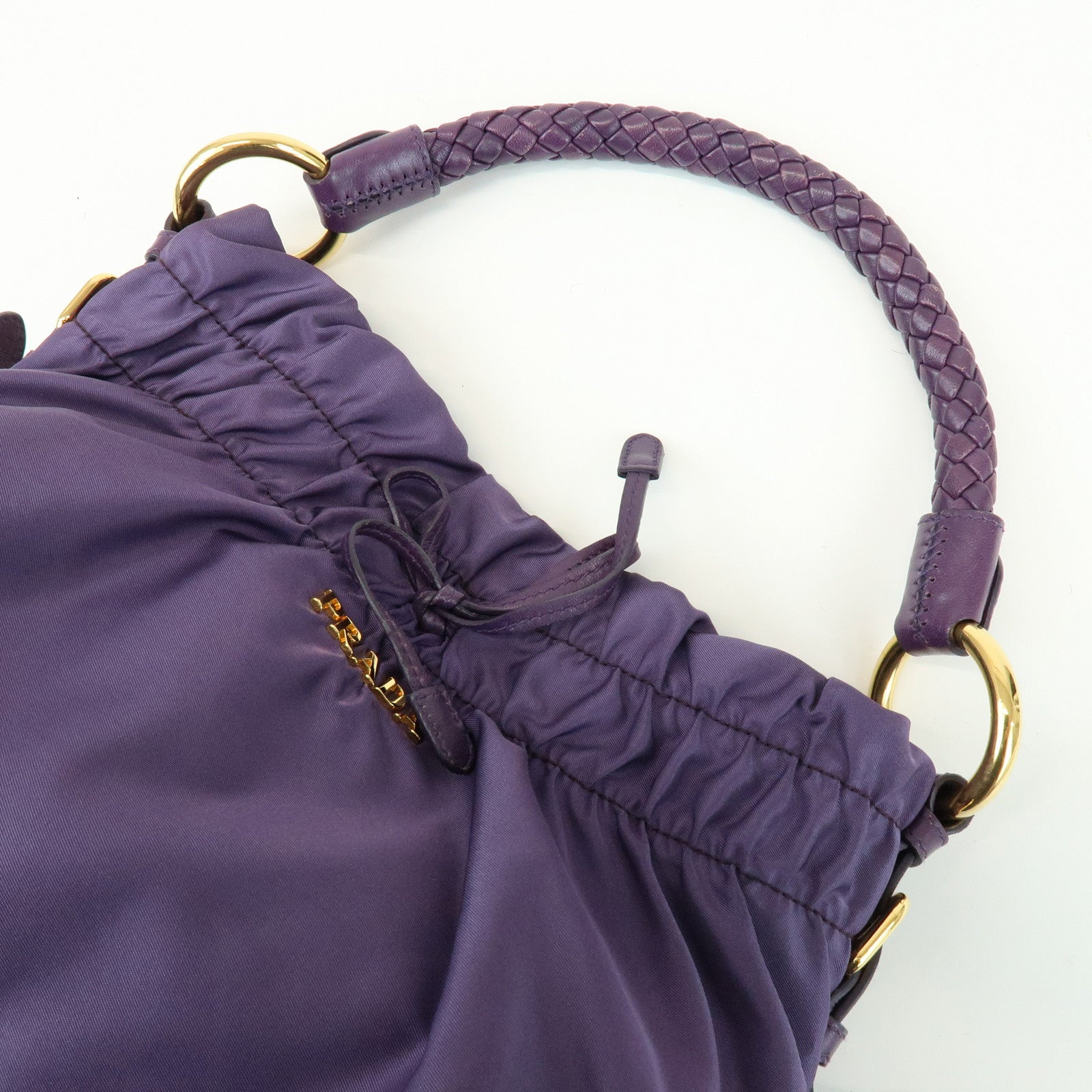 PRADA Ribbon Nylon Leather Shoulder Bag Hand Bag Purple BR4237