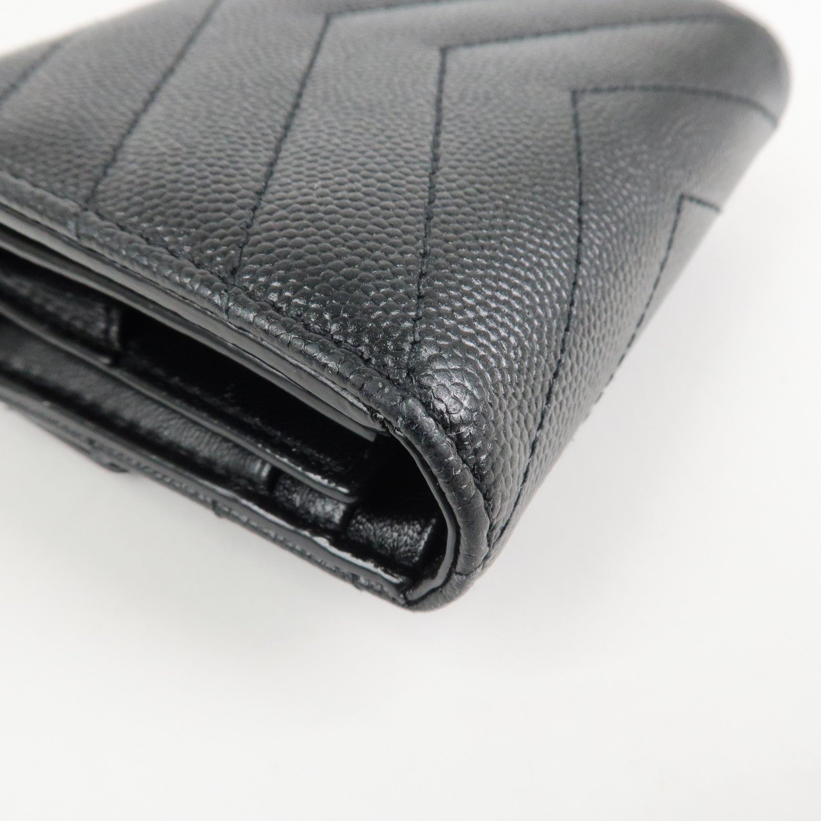 SAINT LAURENT Cassandra Leather Compact Wallet Black