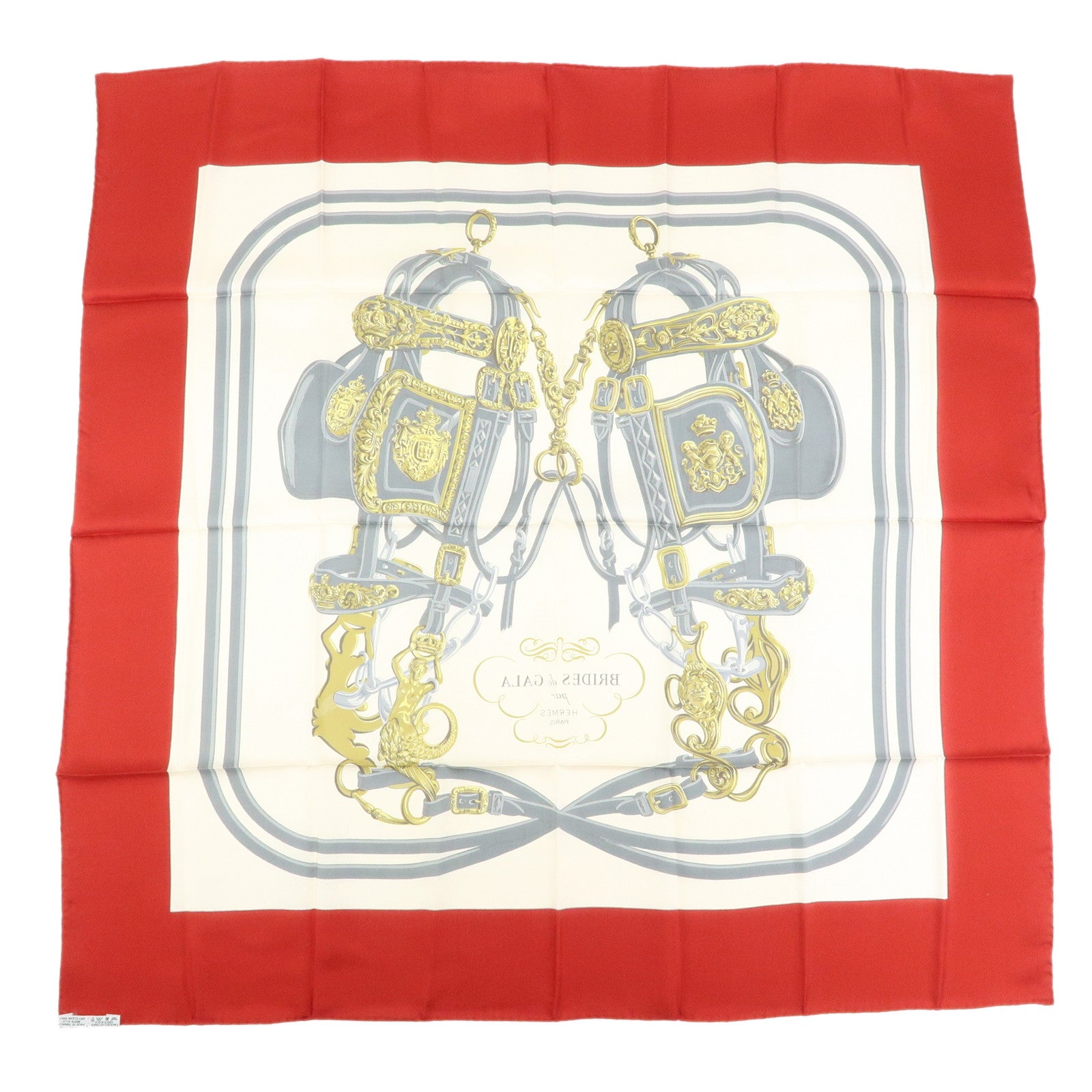 HERMES Carre 90 Silk 100% BRIDES DE GALA Scarf Red White