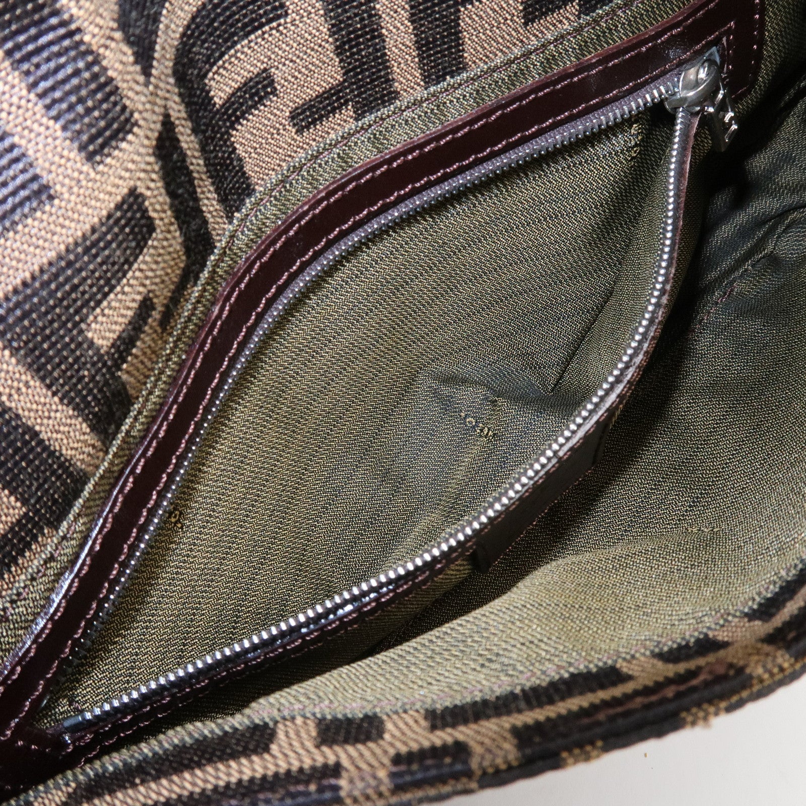 FENDI Mamma Baguette Zucca Canvas Shoulder Bag Brown Black 26424