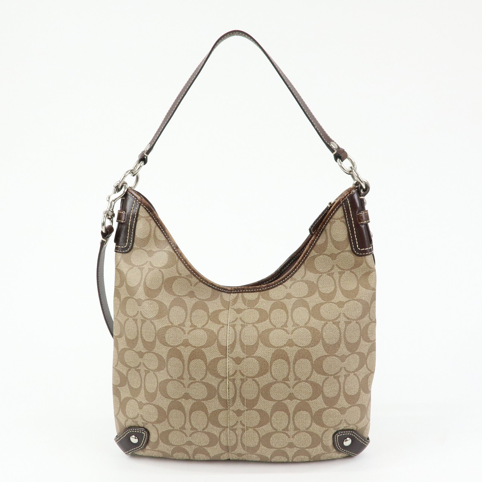 COACH Signature Set of 2 Canvas Leather Shoulder Bag Brown White