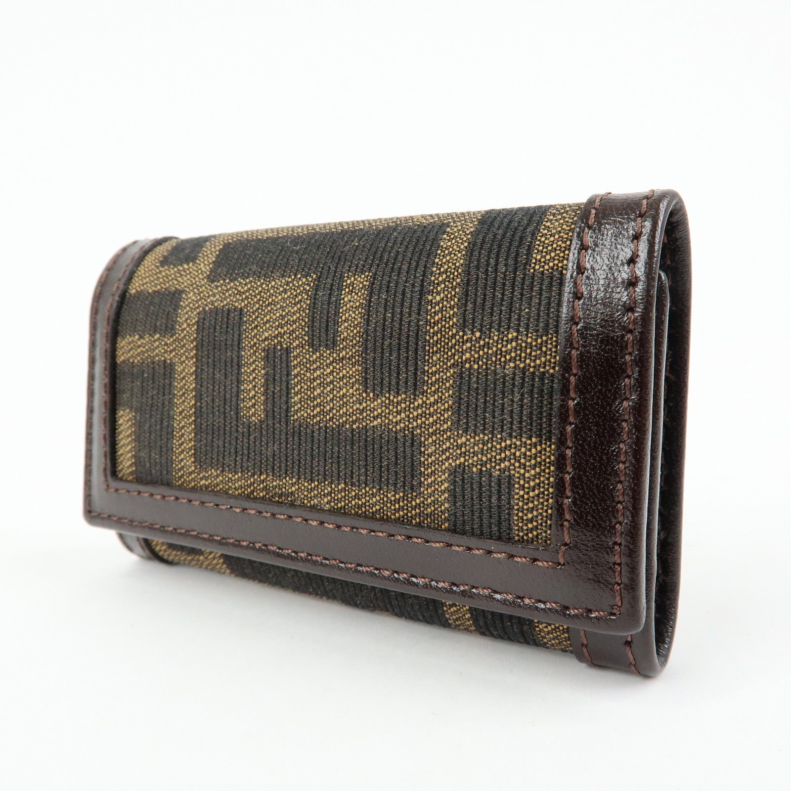 FENDI Zucca Canvas Leather 6 Rings Key Case Brown Black 513516