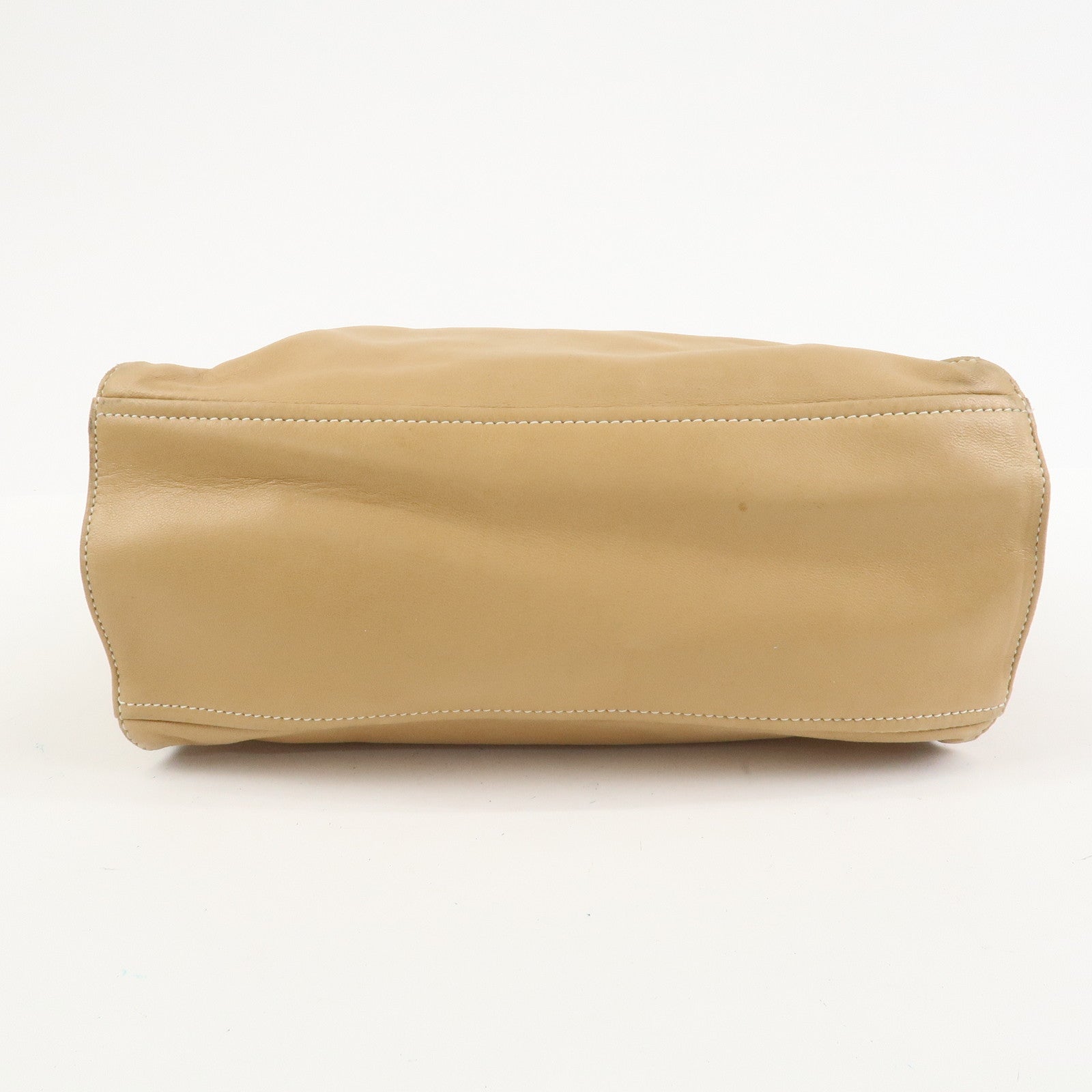 PRADA Triangle Logo Lambskin Tote Bag Shoulder Bag Beige BR1566