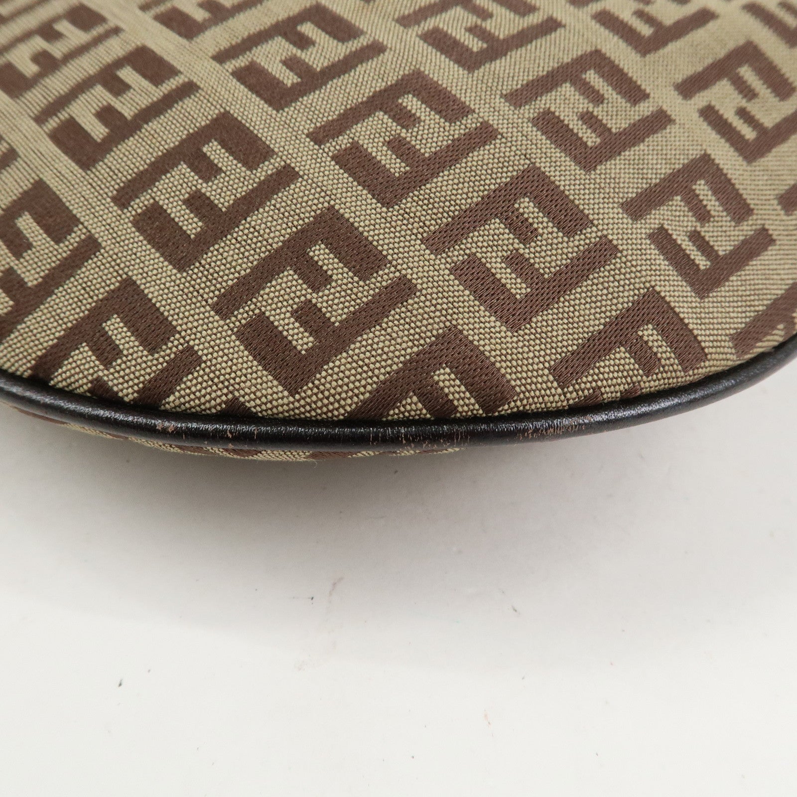 FENDI Zucchino Canvas Leather Shoulder Bag Hand Bag Brown