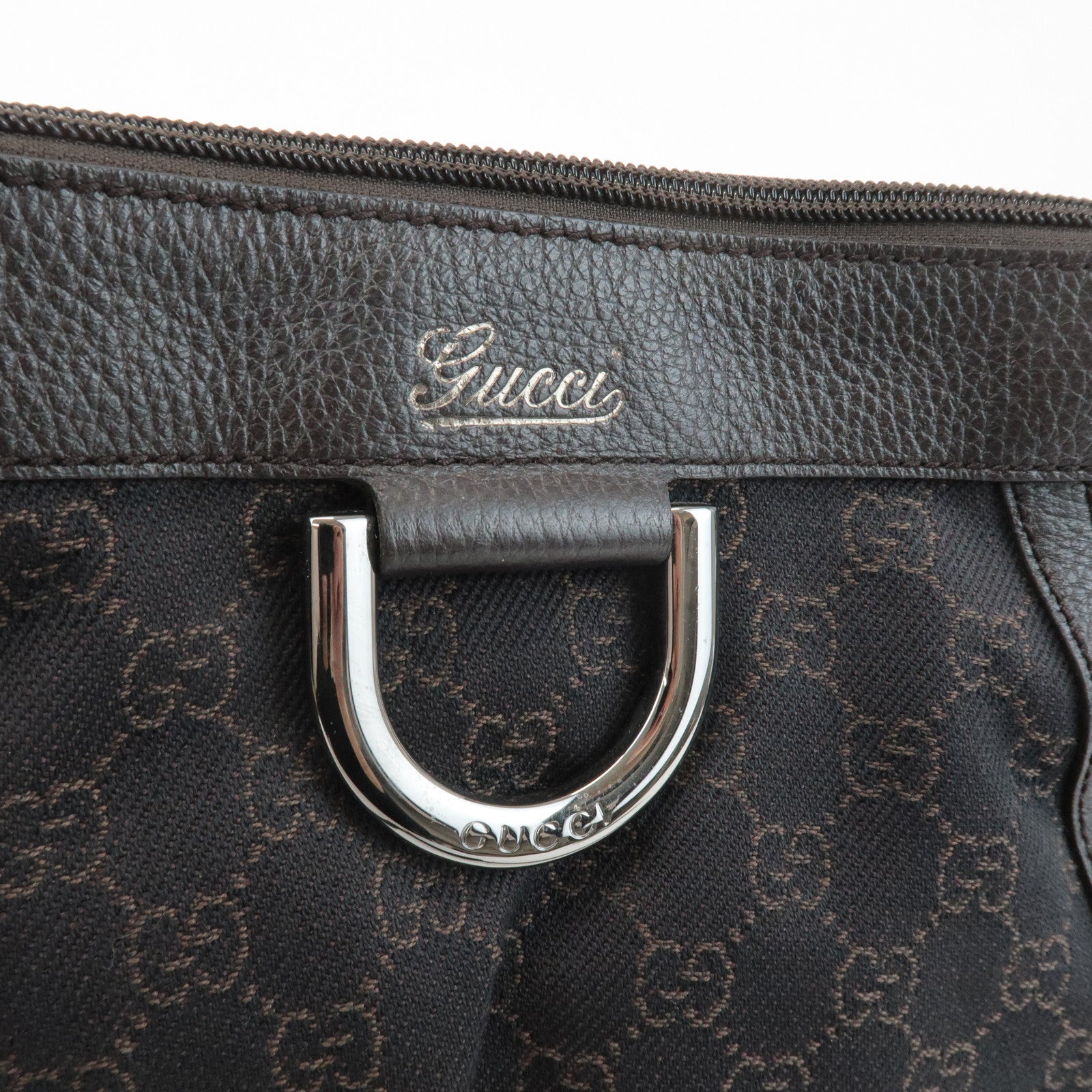 GUCCI Abbey GG Canvas Leather Shoulder Bag Dark Brown 265691 Used