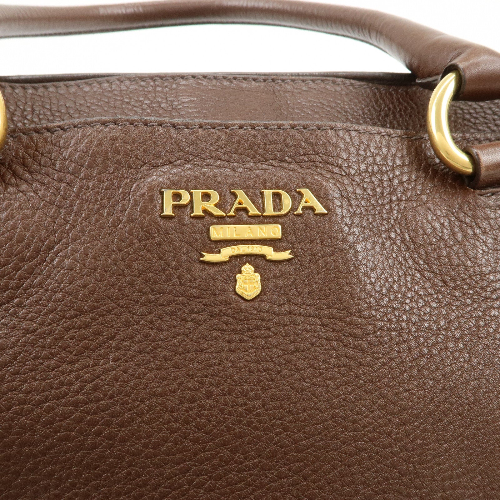 PRADA Vitello Daino Leather 2Way Shoulder Bag Tote Bag Brown BR4393