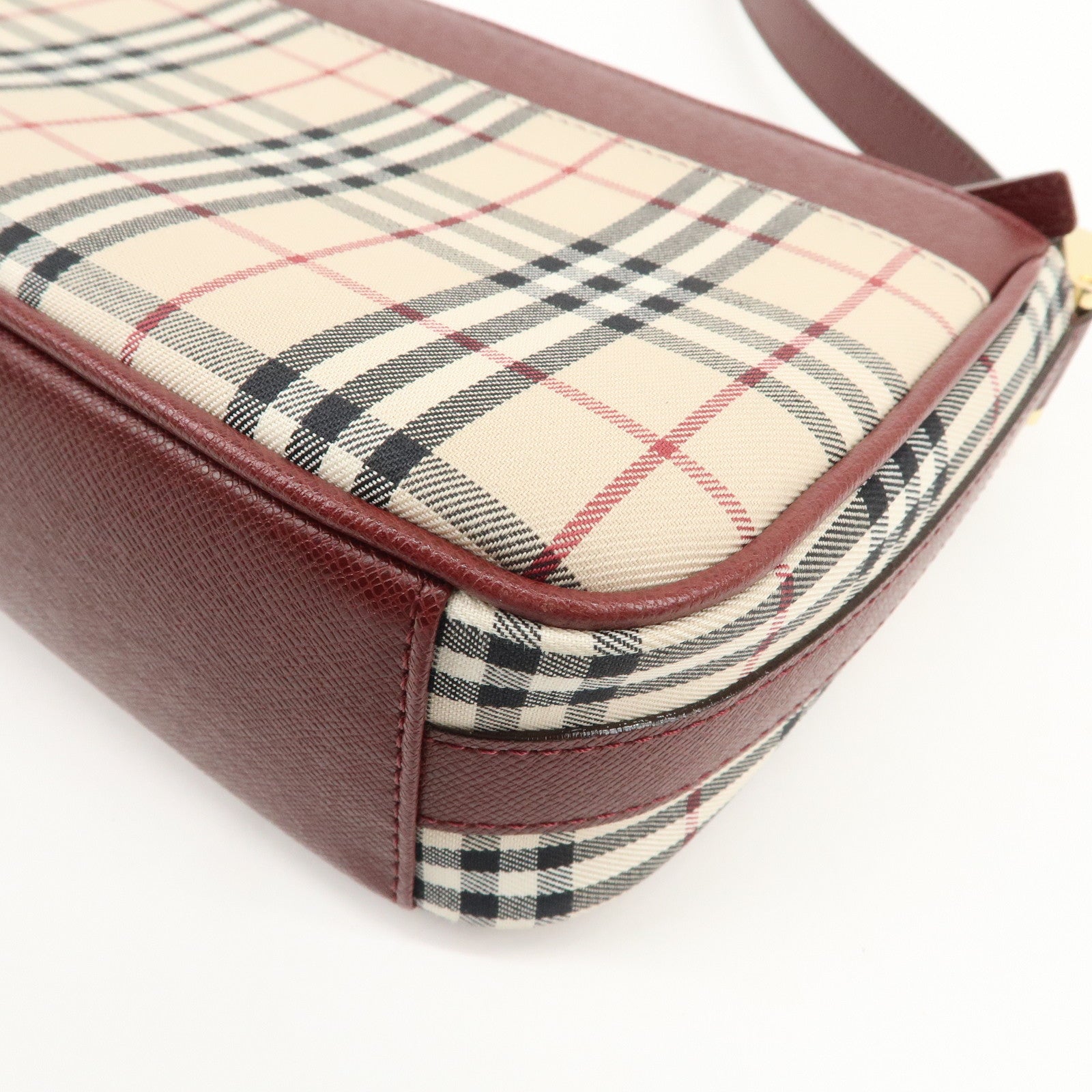 BURBERRY Leather Canvas Shoulder Bag Hand Bag Nova Plaid Bordeaux Used