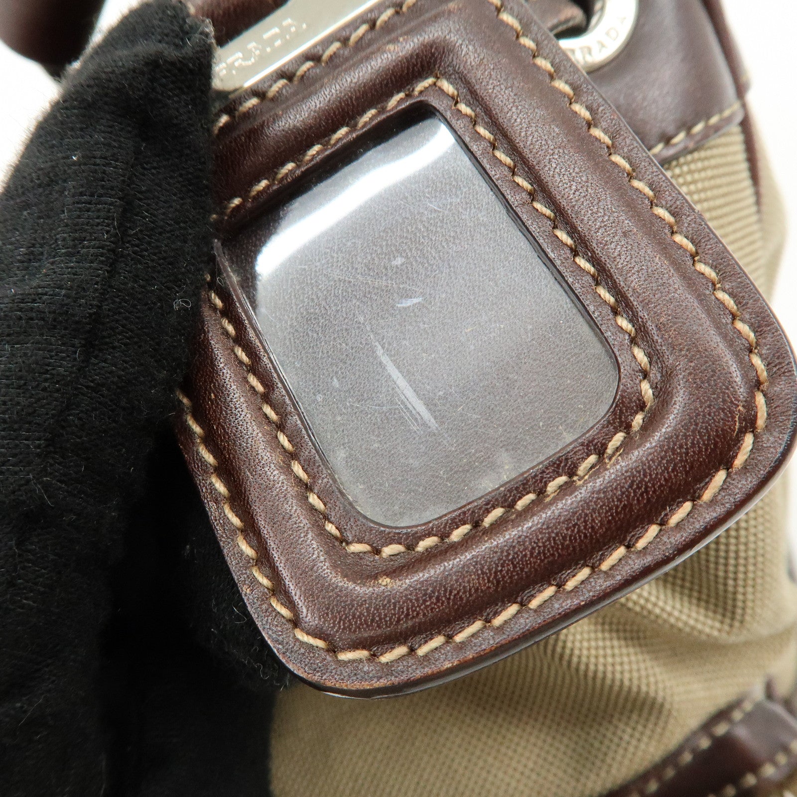 PRADA Logo Jacquard Canvas Embossed Leather Shoulder Bag BR3433