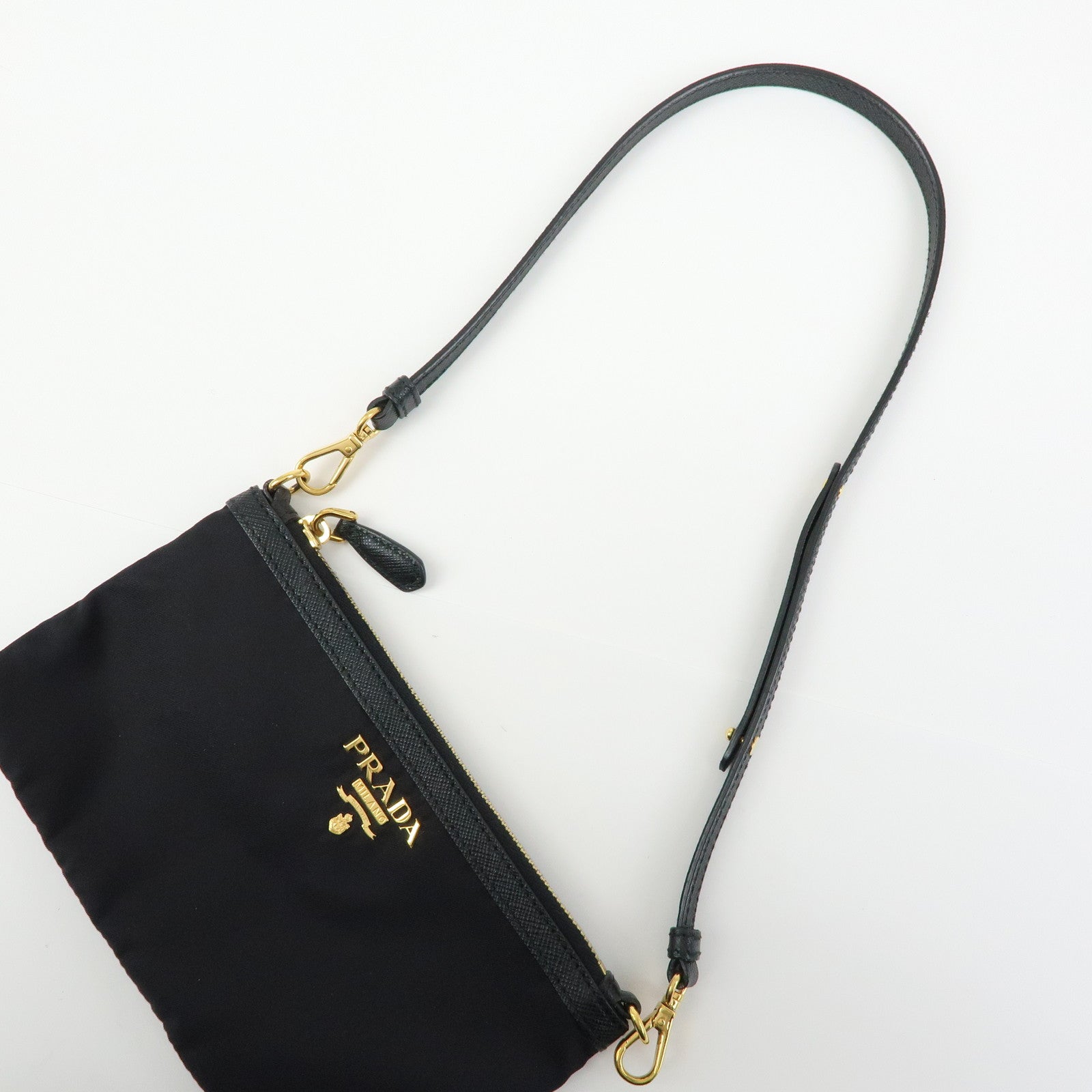 PRADA Logo Nylon Saffiano Leather Hand Bag Shoulder Bag Black