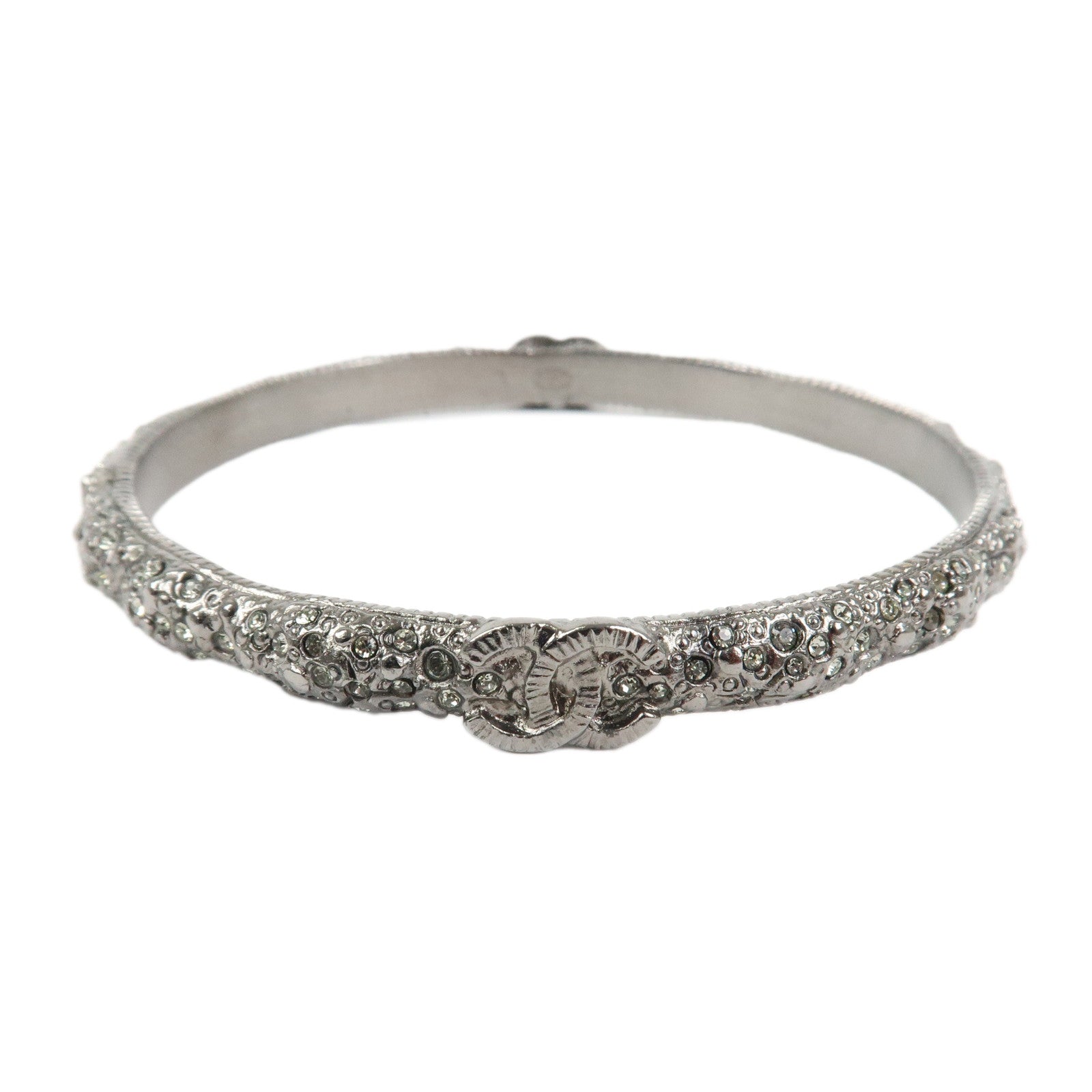 CHANEL COCO Mark Bangle Bracelet Metal Silver Grey