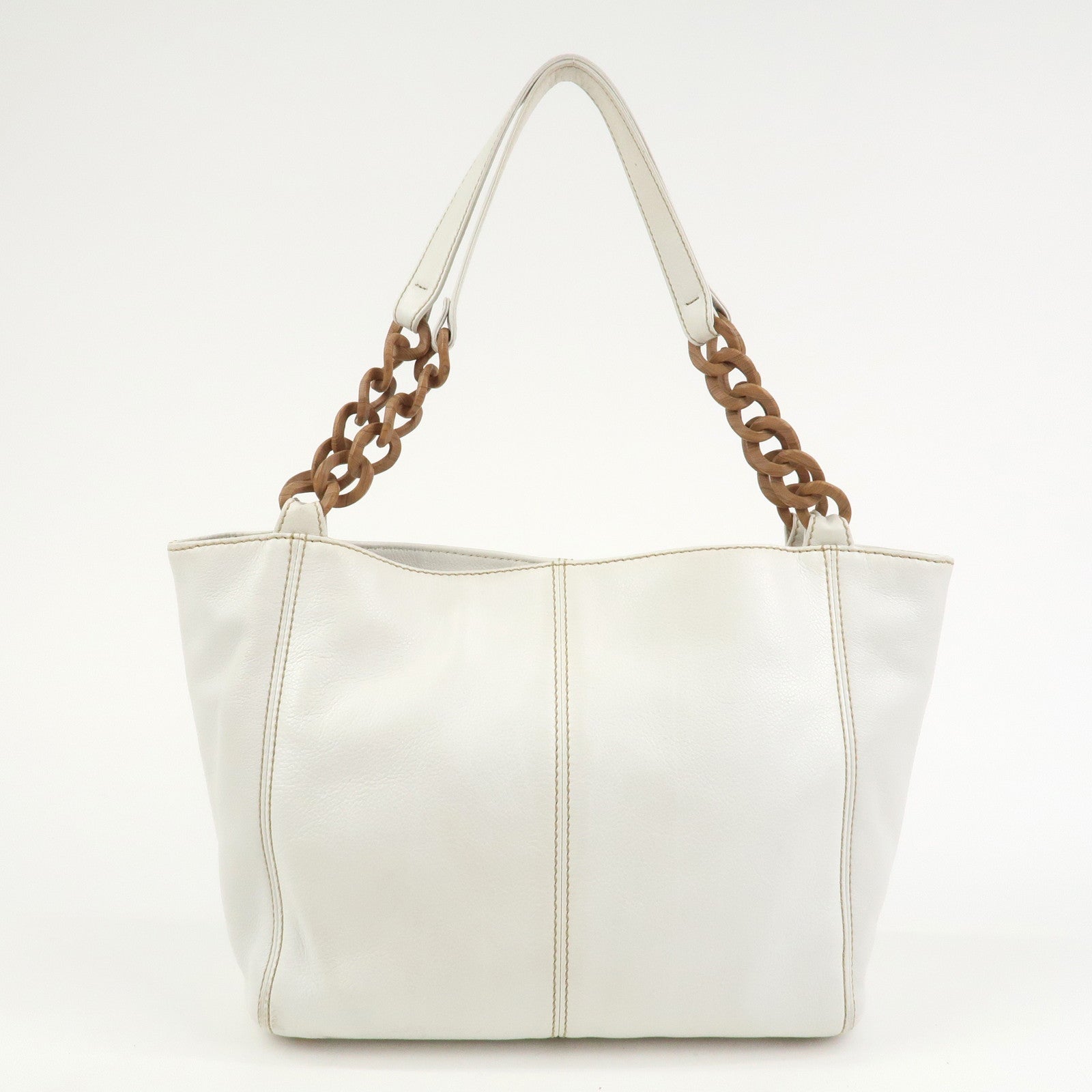 CHANEL COCO Mark Leather Wood Chain Shoulder Bag Off White 18MB096