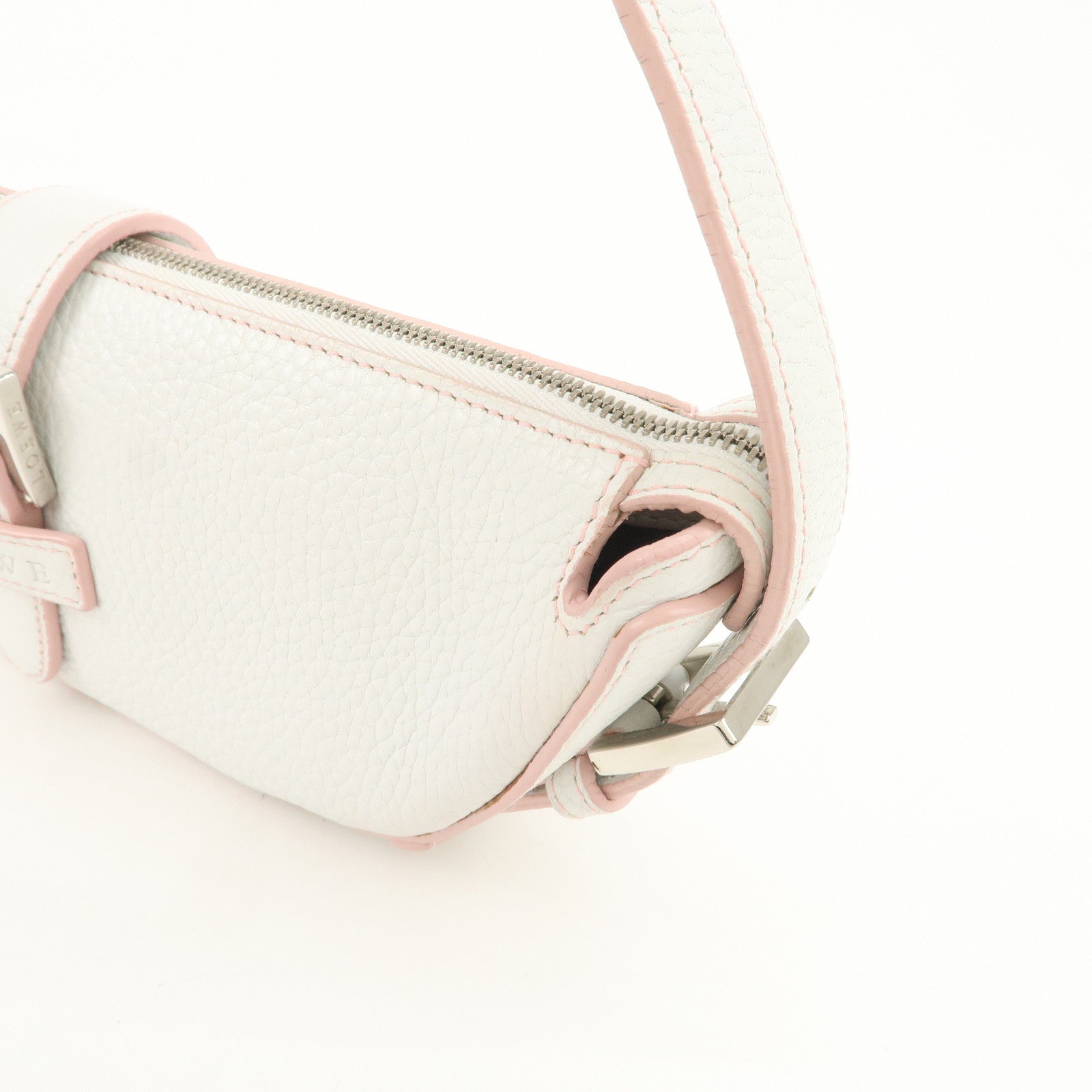 LOEWE Senda Leather Shoulder Bag Hand Bag Half Moon White