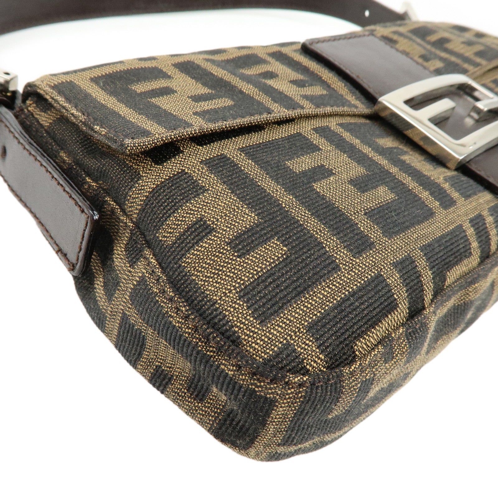 FENDI Mamma Baguette Zucca Canvas Leather Hand Bag Shoulder Bag
