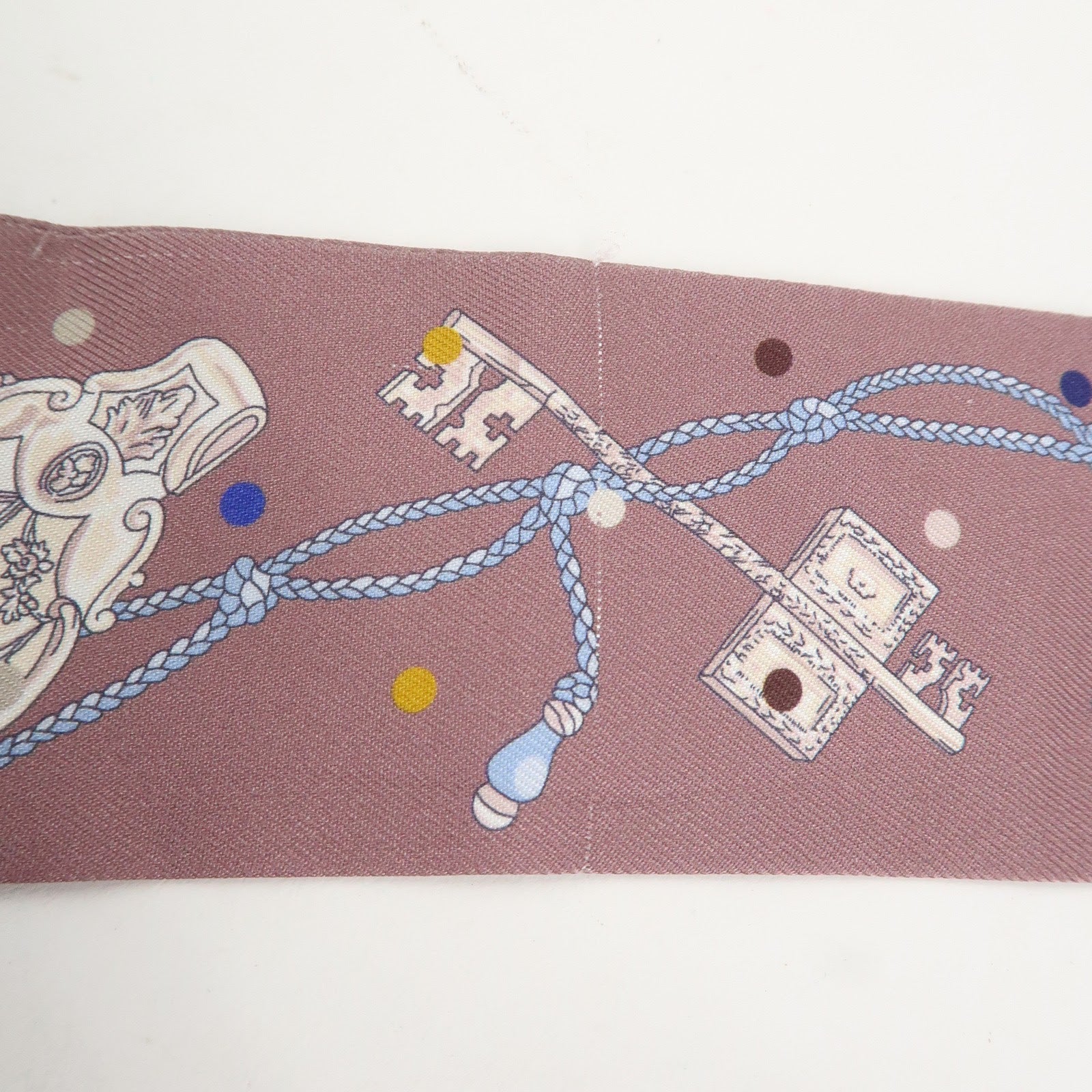 HERMES Silk 100% Twilly Scarf LES CLES A POIS Purple Multicolor