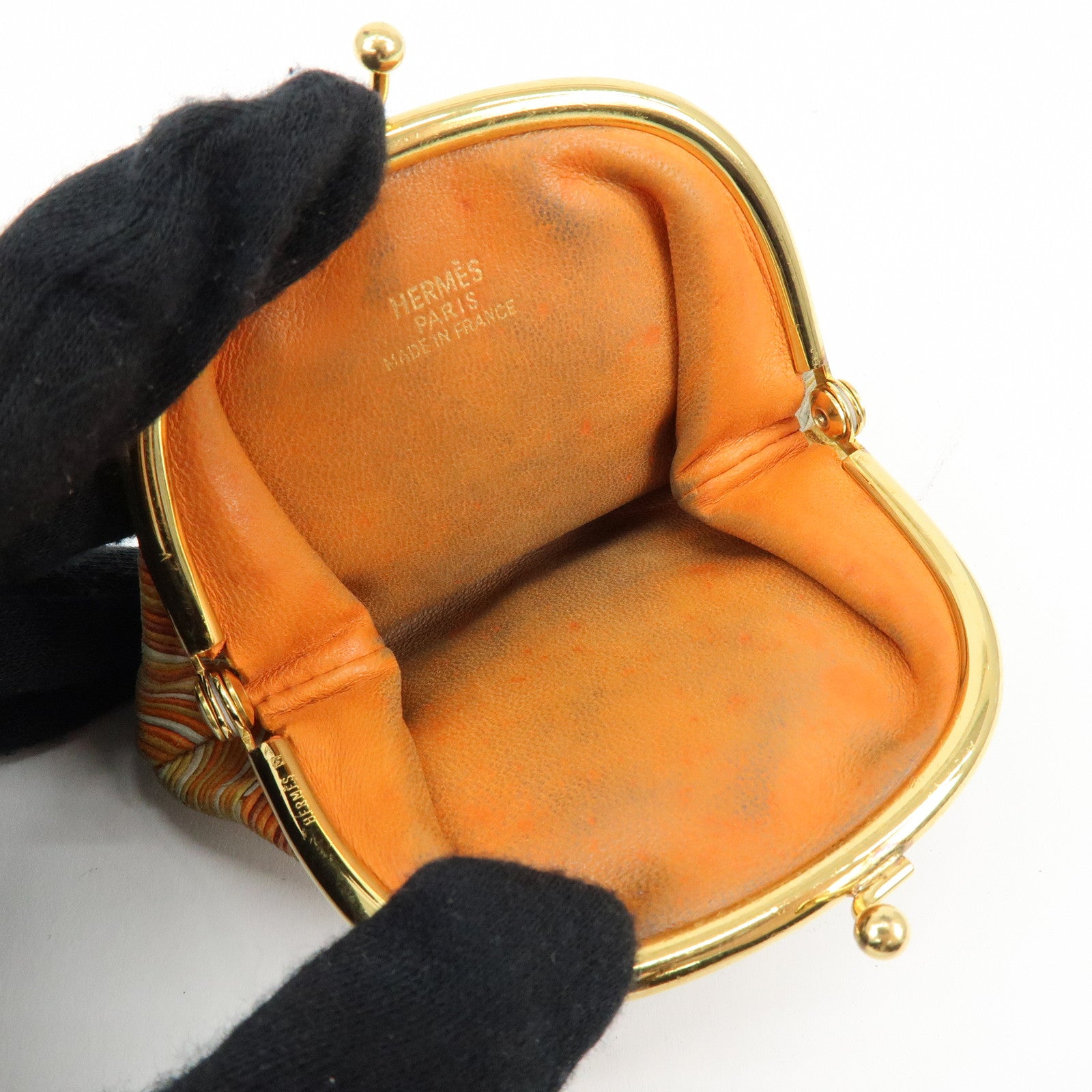 HERMES Emile Vibrato Coin Case Coin Purse □F Stamped Orange