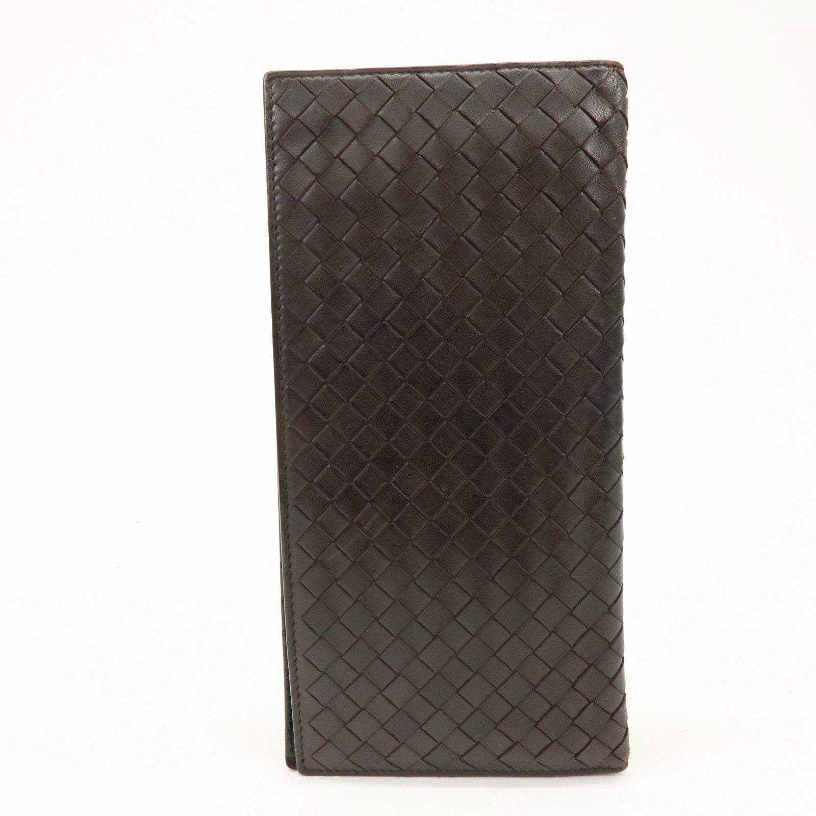 BOTTEGA VENETA Intrecciato Leather Bi-fold Long Wallet Dark Brown