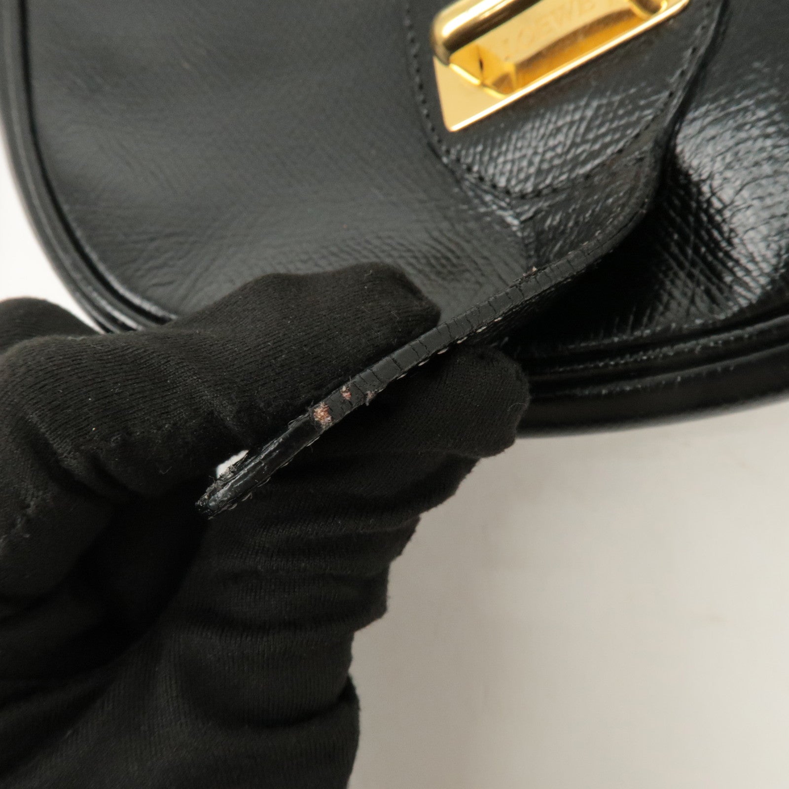 LOEWE Anagram Leather Shoulder bag Black Gold Hardware Used