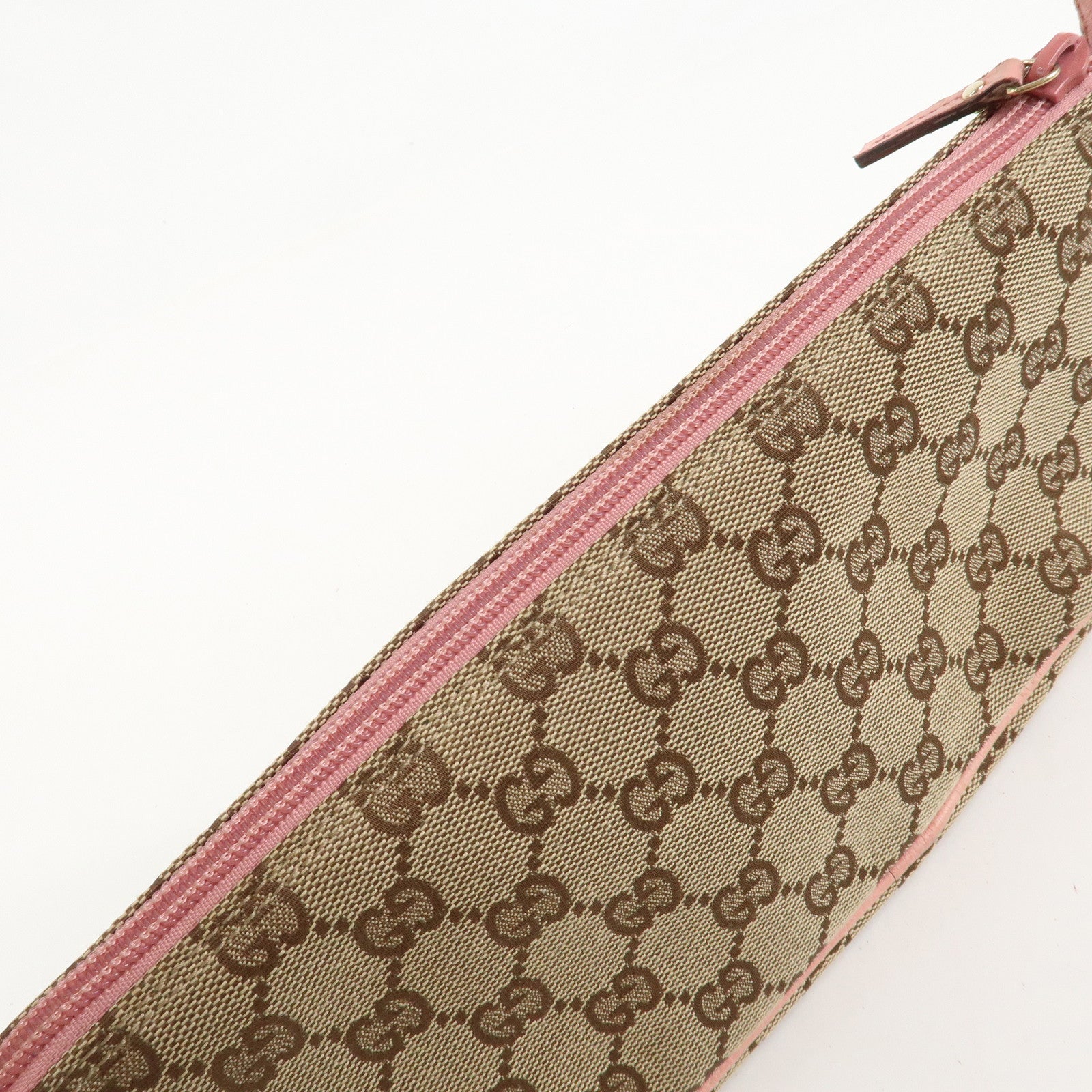 GUCCI Boat Bag GG Canvas Leather Hand Bag Beige Pink 07198