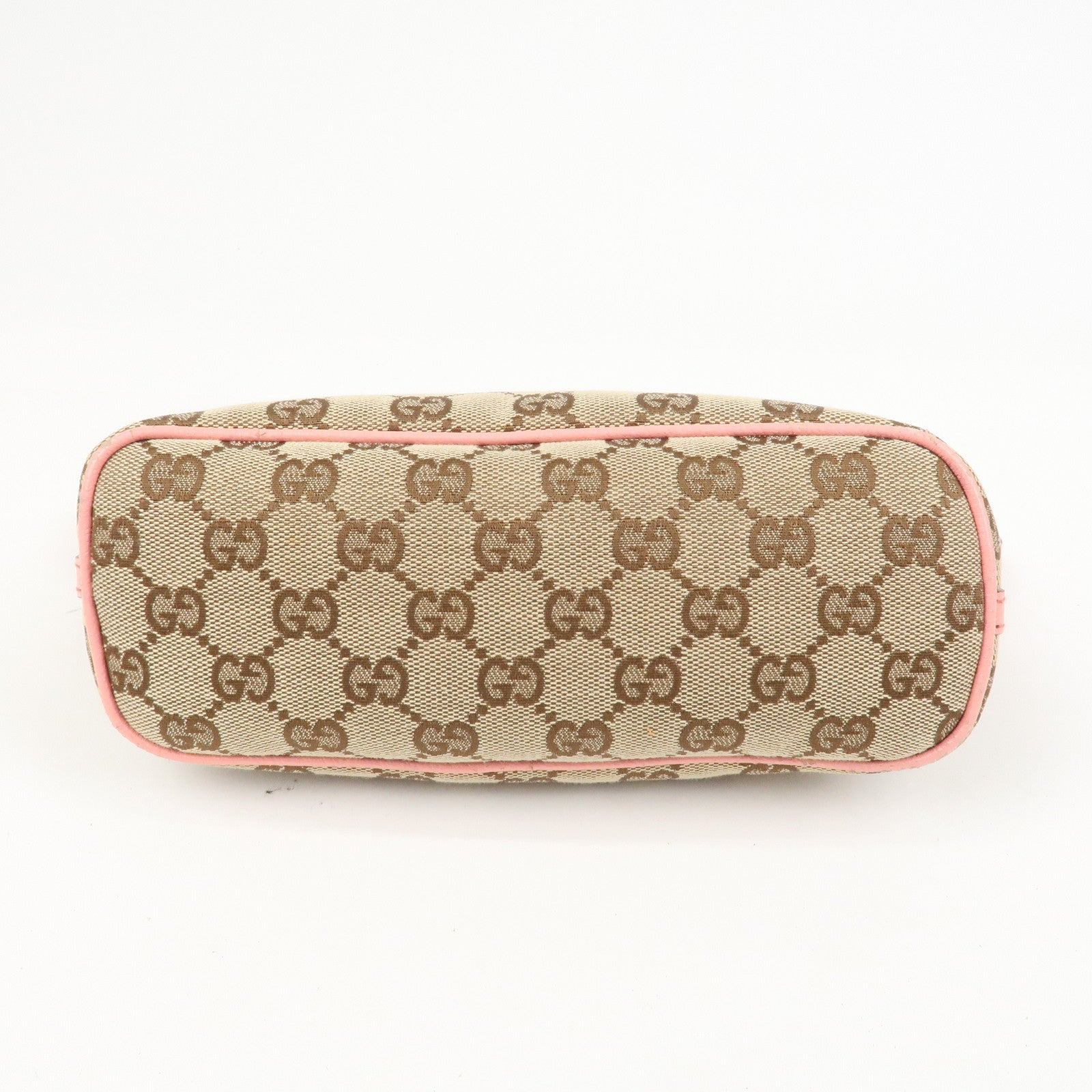 GUCCI Boat Bag GG Monogram Canvas Leather Hand Bag Beige Pink 07198