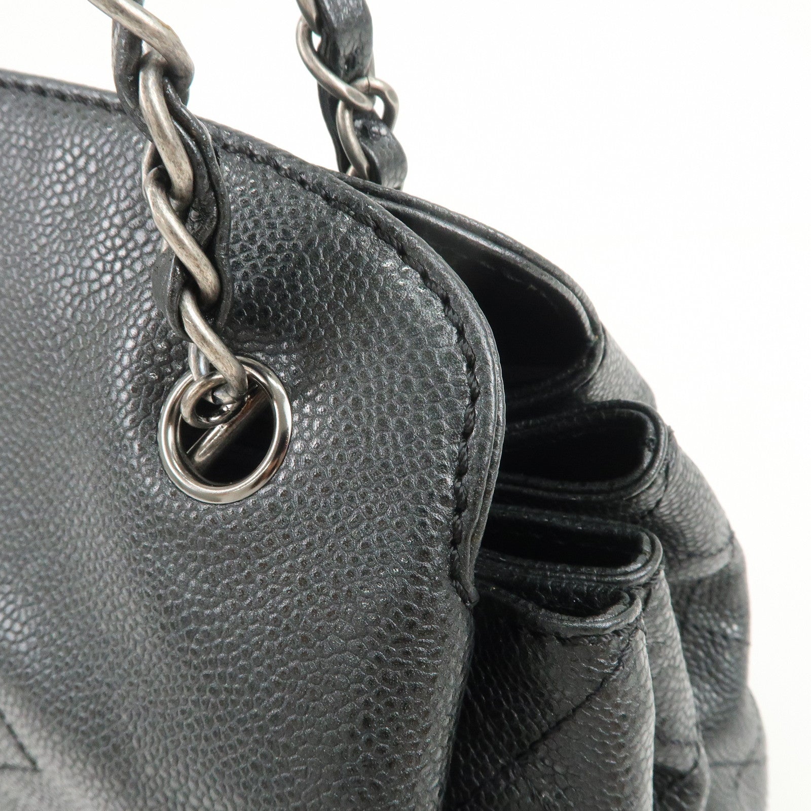 CHANEL COCO Mark Caviarskin Chain Shoulder Bag Black Silver