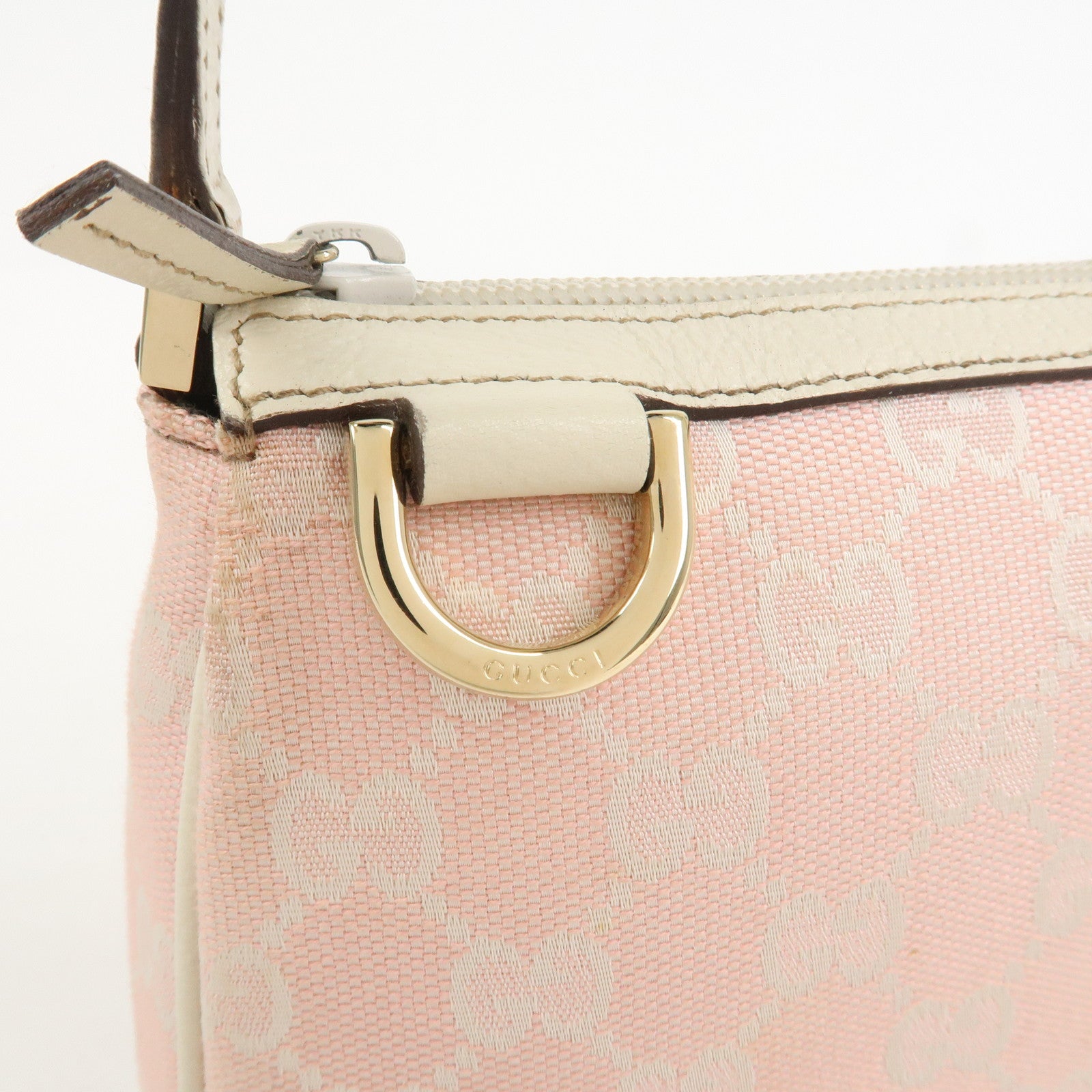 GUCCI Abbey GG Canvas Leather Pouch Hand Bag Pink Ivory 145750