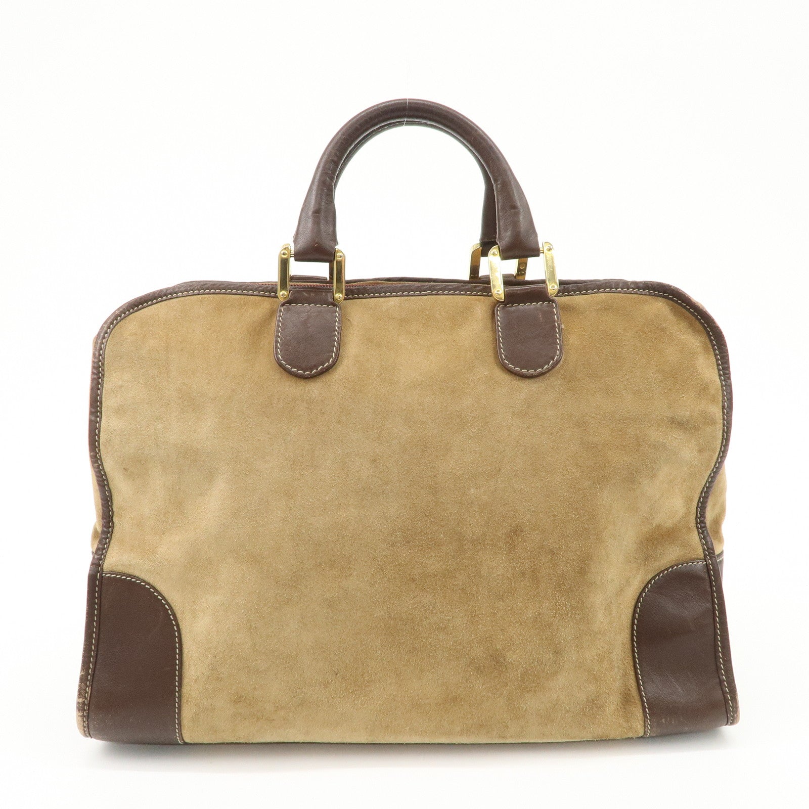 LOEWE Anagram Amazona 40 Suede Leather Hand Bag Beige Dark Brown Used