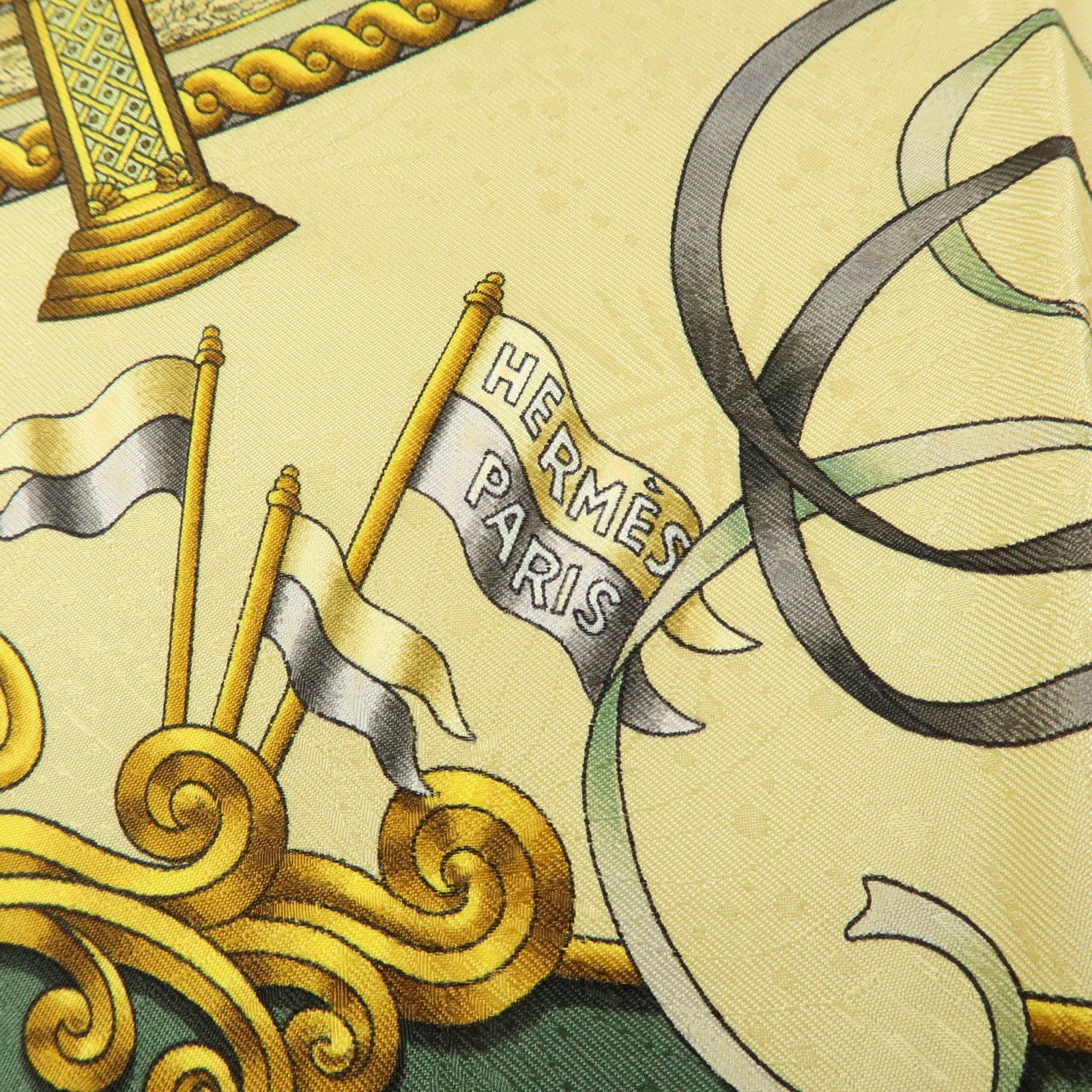 HERMES Carre 90 Silk 100% Scarf LUNA PARK Carousel Print Gold Green