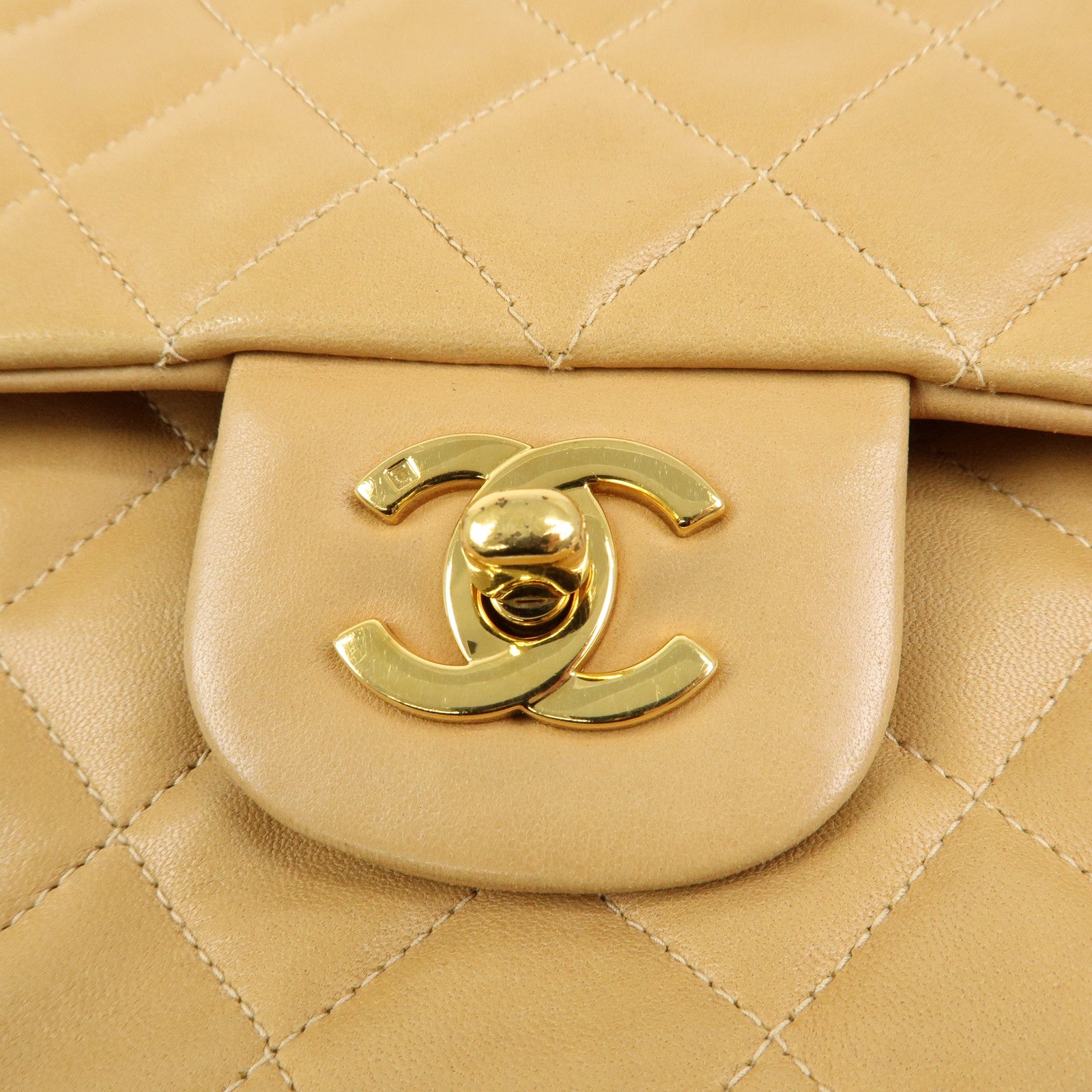 CHANEL Matelasse 25 Double Flap Chain Shoulder Bag Beige A01112